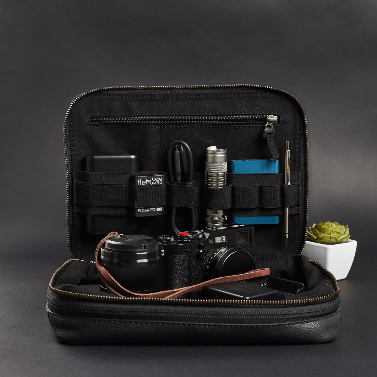 Gadget pouch. Black electronic organizer by Capra Leather