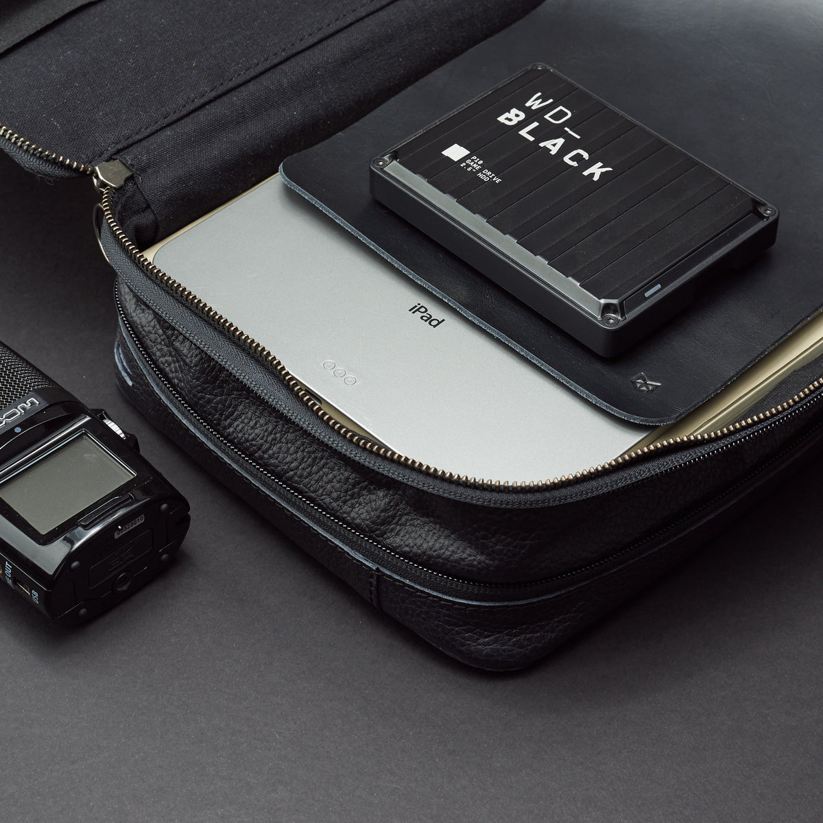 Anti strach mouse pad. Black electronics organizer by Capra Leather