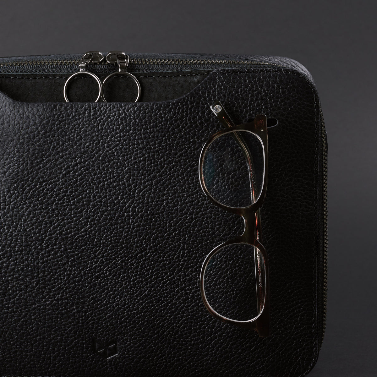 Quick retrieve glasses or pencils pocket. Black tech organizer for travel by Capra Leather