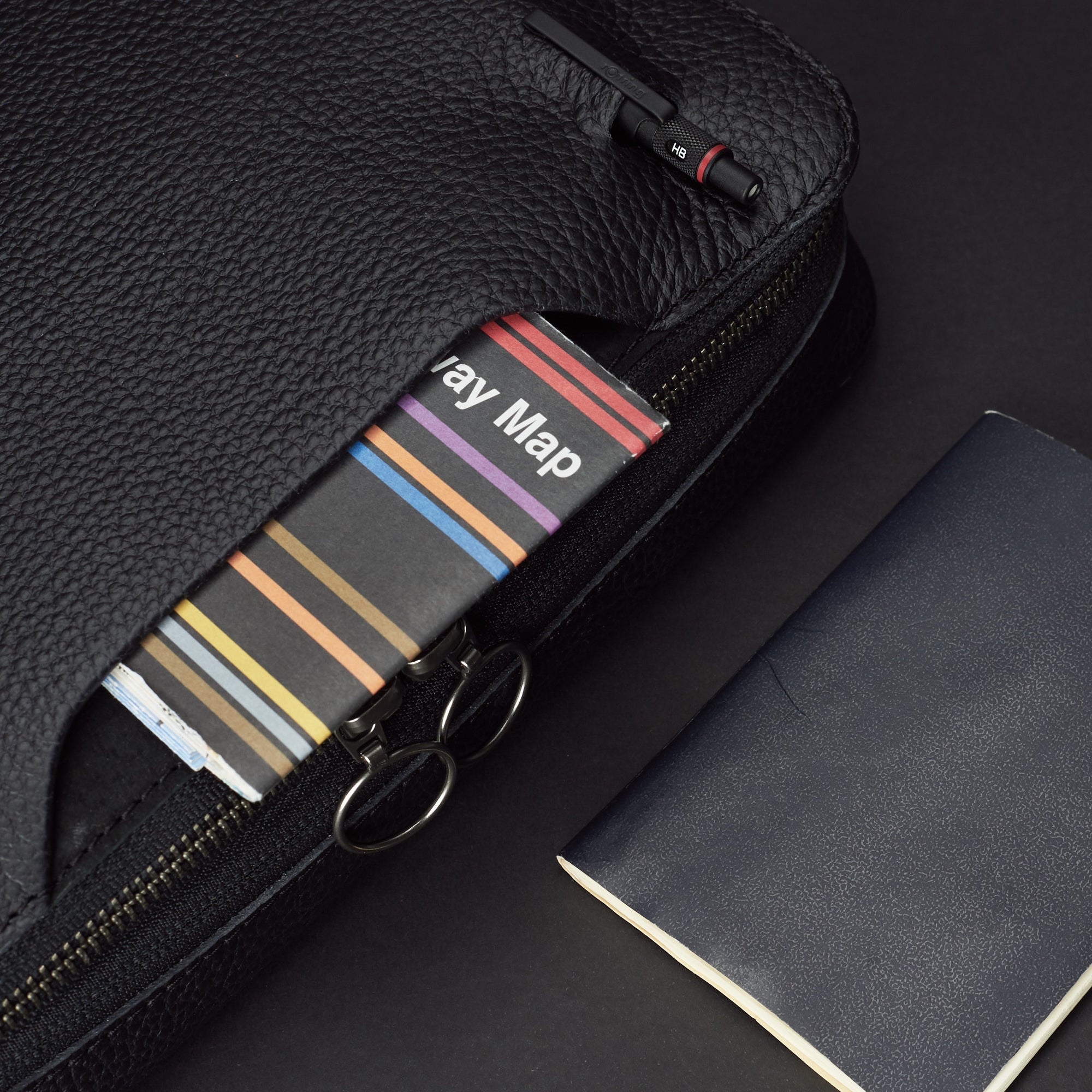 Quick access pocket. Best tech pouch black by Capra Leather