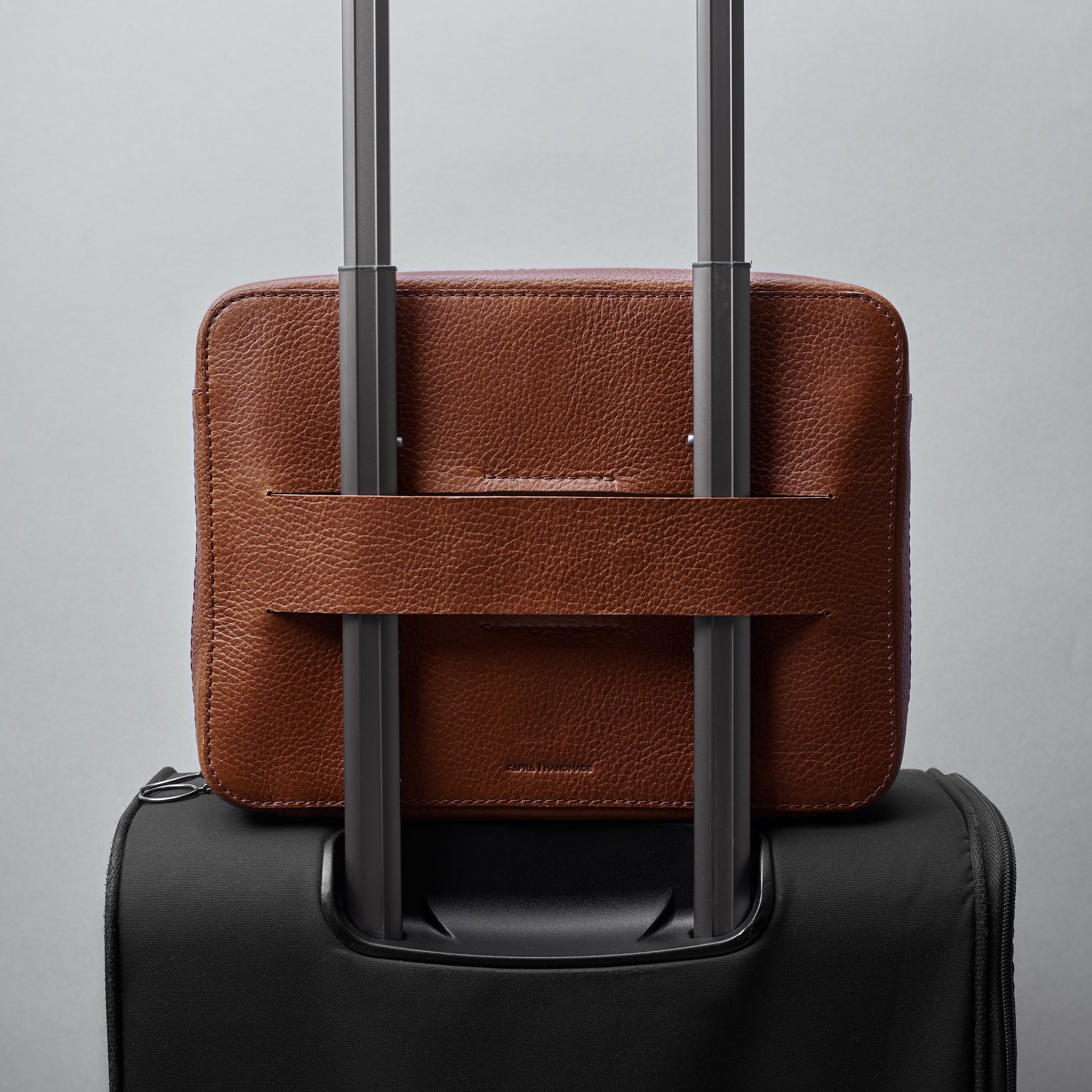 Invisible Luggage Strap. Brown tech bags for men by Capra Leather