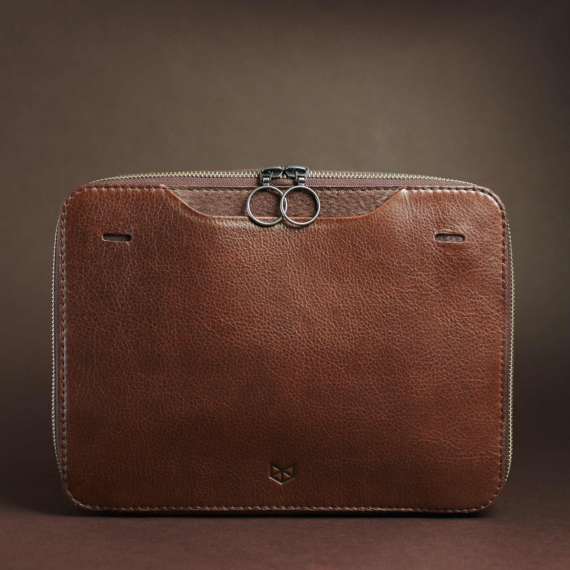 Front View. Brown Small Gear Travel Pouch 2. Tech organizer by Capra Leather