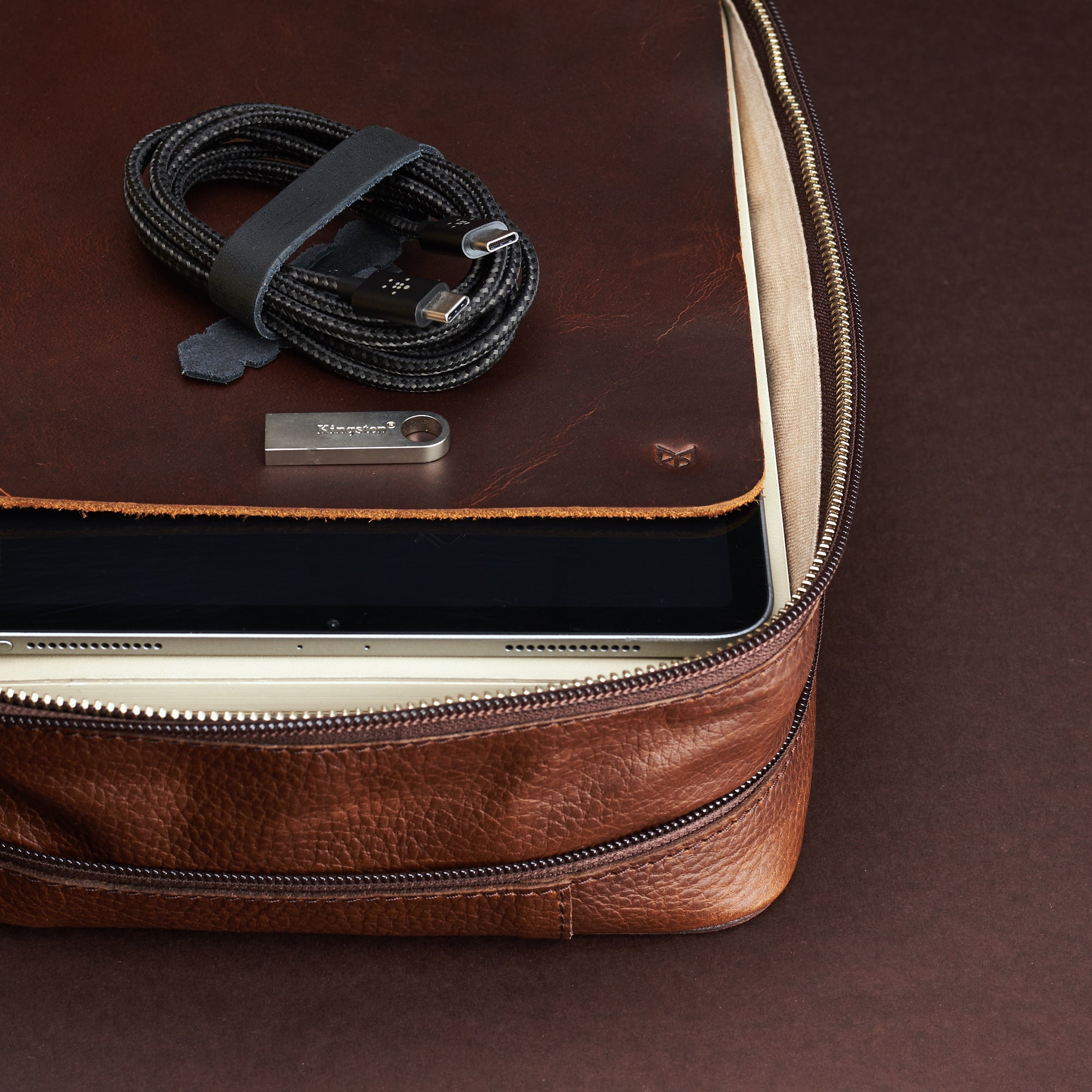 Leather Mouse Pad. Brown tech organizer travel by Capra Leather