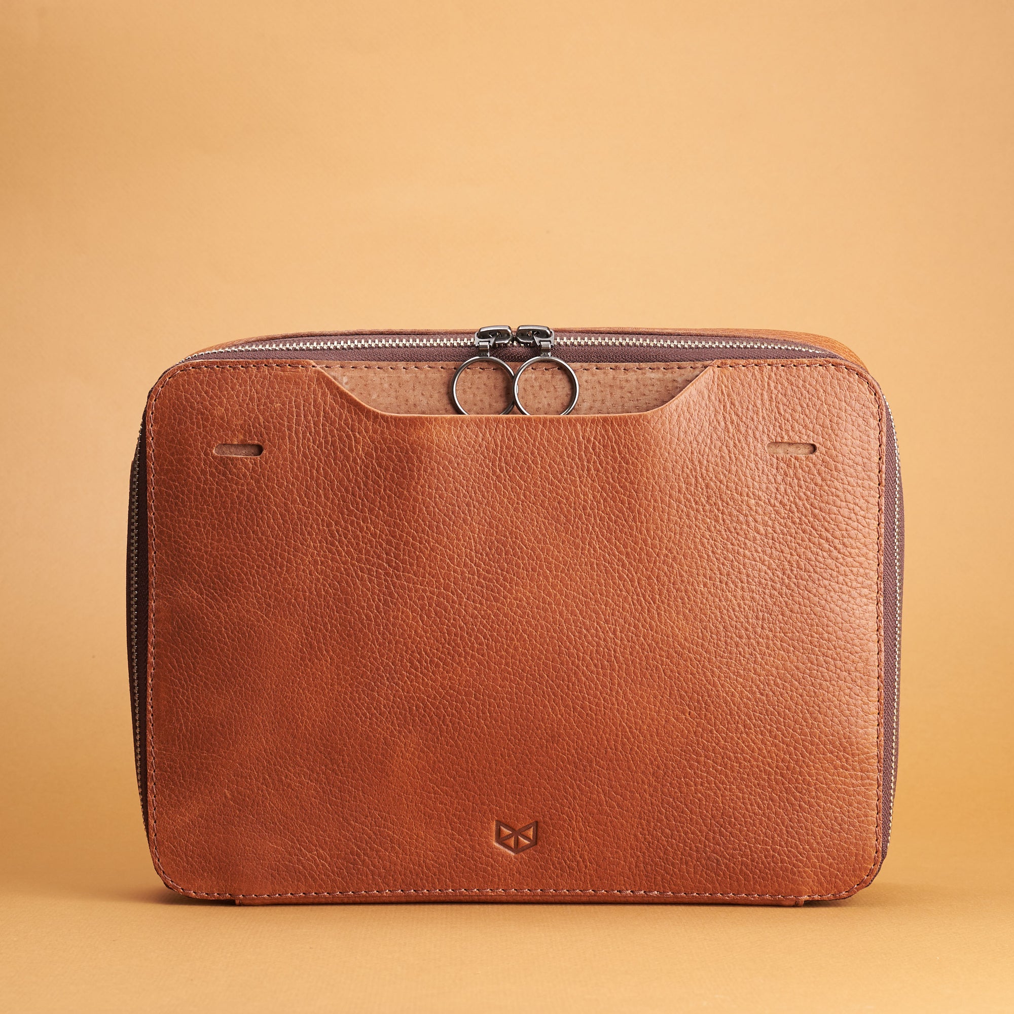 Small gadget bag. Best tech travel bag tan by Capra Leather