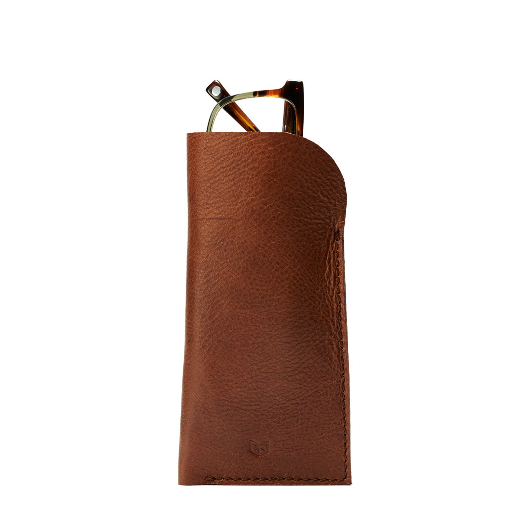 Tan Brown handmade glasses case for man. Minimalist leather glasses sleeve