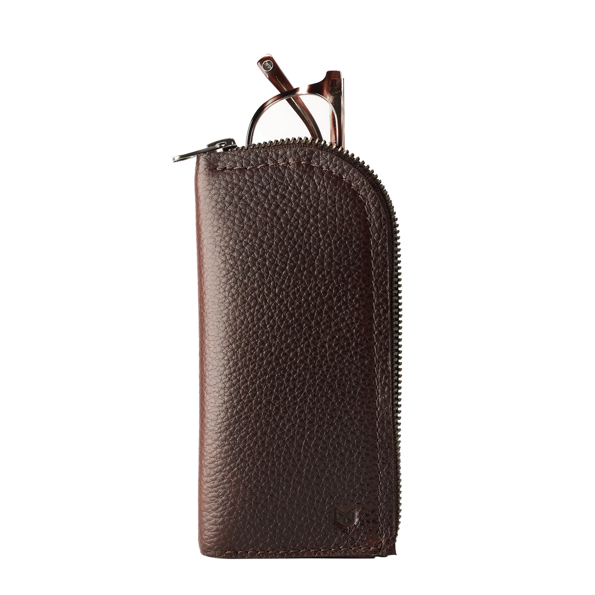 Gifts for men. Dark brown leather Glasses case, sunglasses case, hand stitched leather sleeve for reading glasses