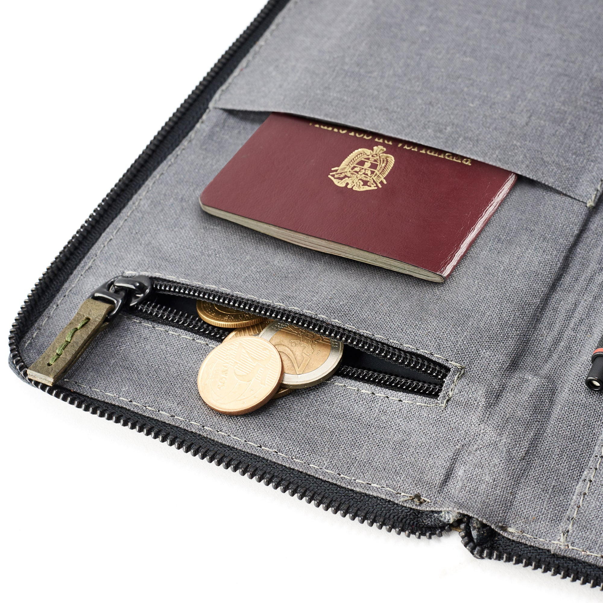 Coins pocket. Green Passport Holder for travelers, document organizer, travel journal by Capra Leather