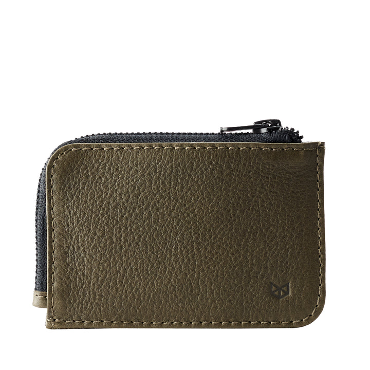 Cover. Minimalist green zipper card holder. Men's bills and coins wallet. Slim designer credit cards holder