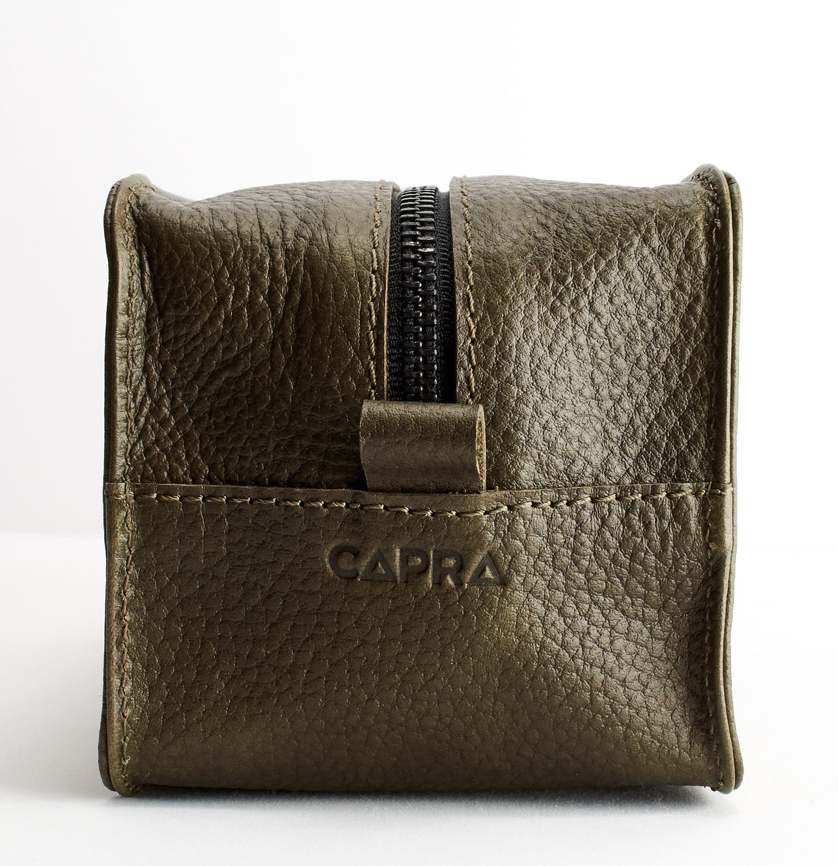 Hanger. Green leather toiletry, shaving bag with hand stitched handle. Groomsmen gifts