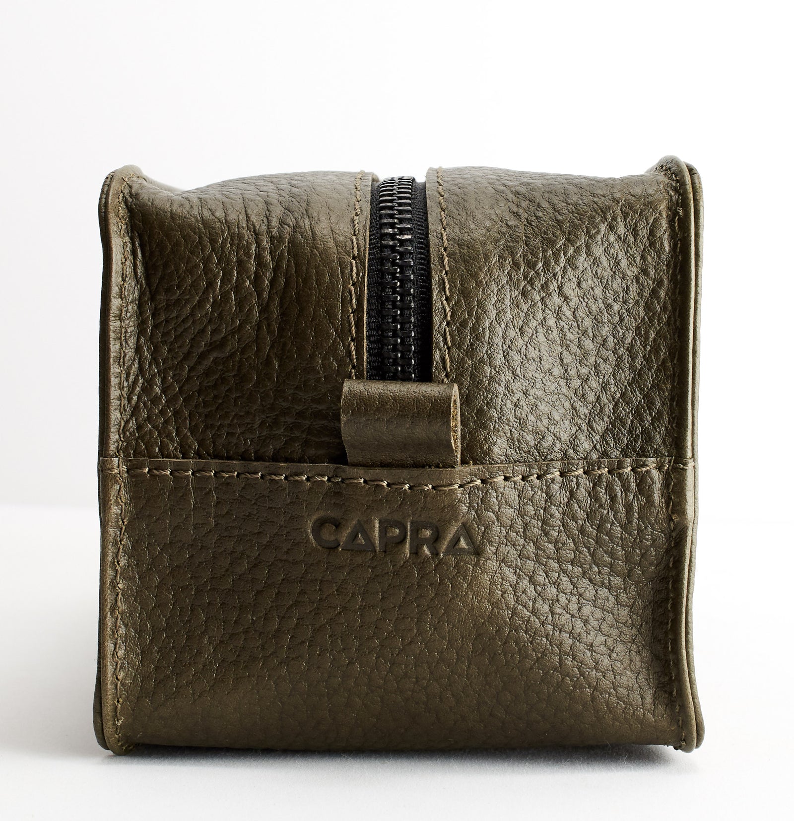 Hanger. Green leather toiletry, shaving bag with hand stitched handle. Groomsmen gifts