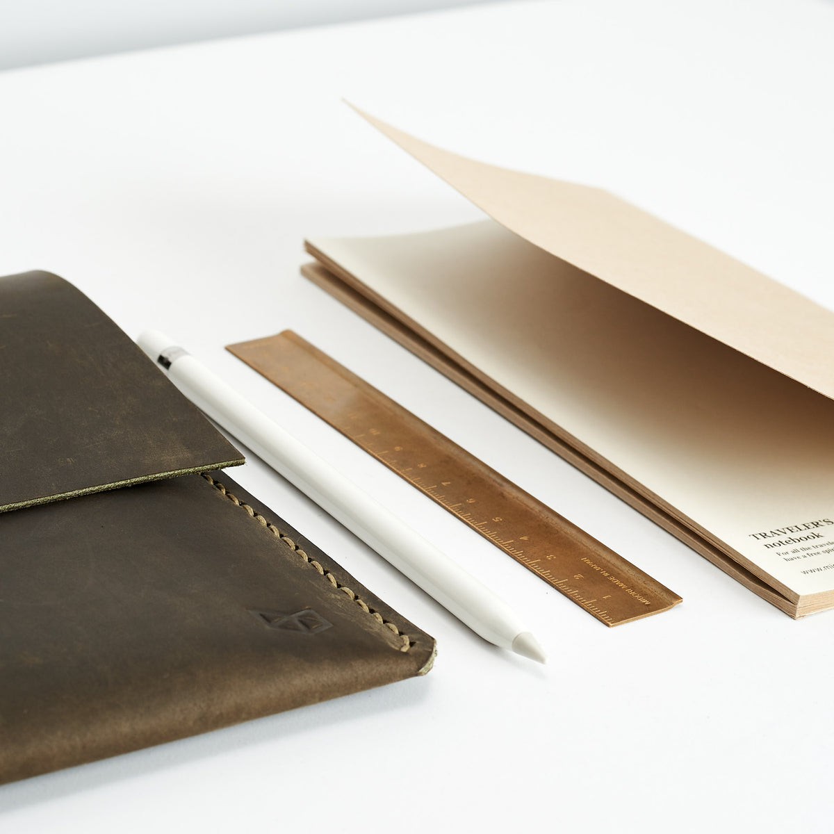 Style Work Desk. iPad Sleeve. iPad Leather Case Green With Apple Pencil Holder by Capra Leather