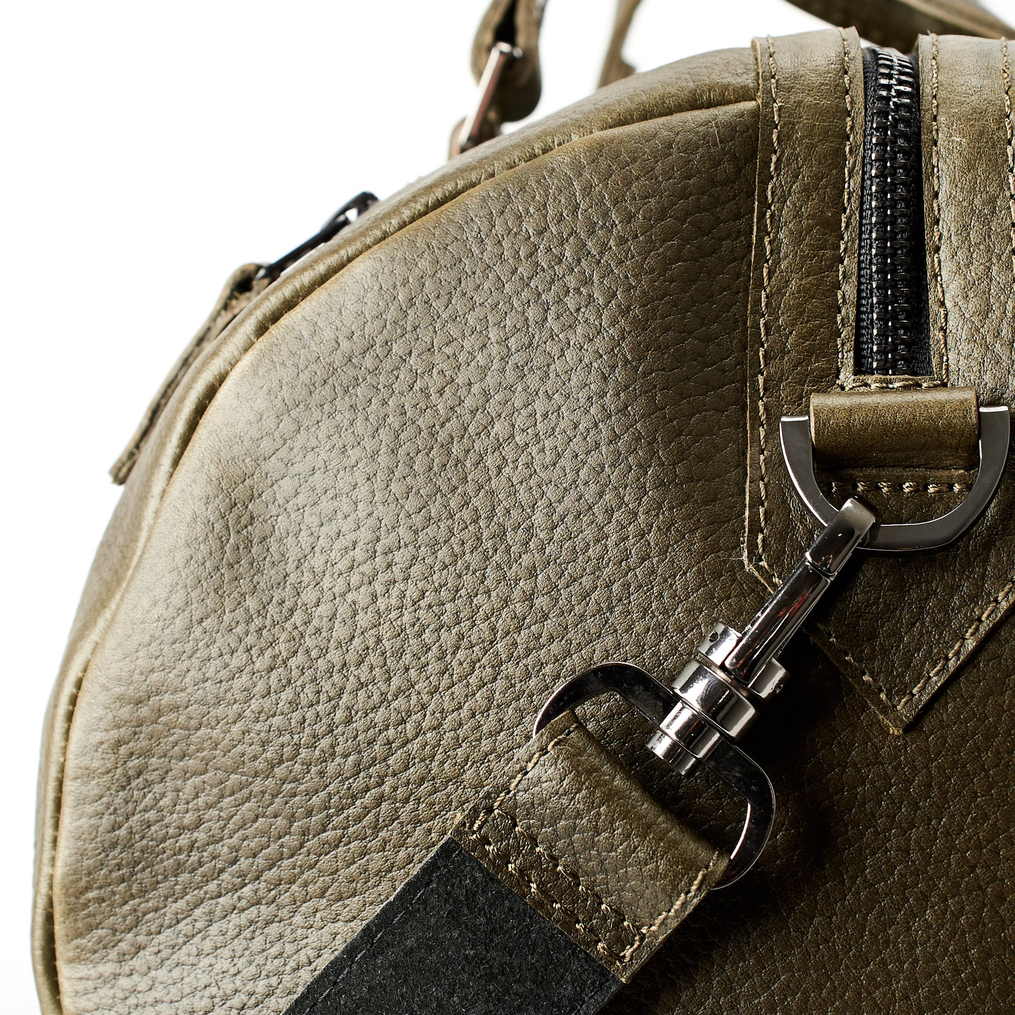 Suede detail. Green  leather shoulder bag for mens gifts. Work out duffle bag