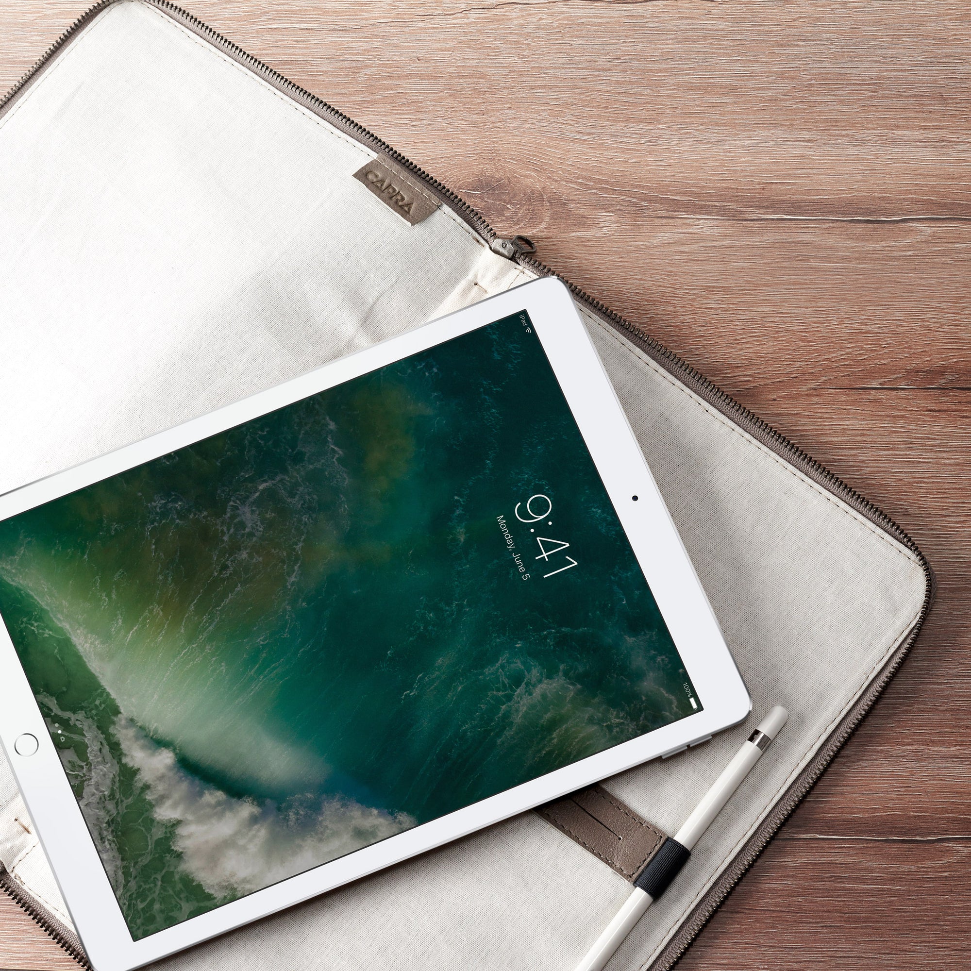 iPad 12.9 inch case. Grey Leather Laptop Portfolio Case. Laptops & devices Bag.