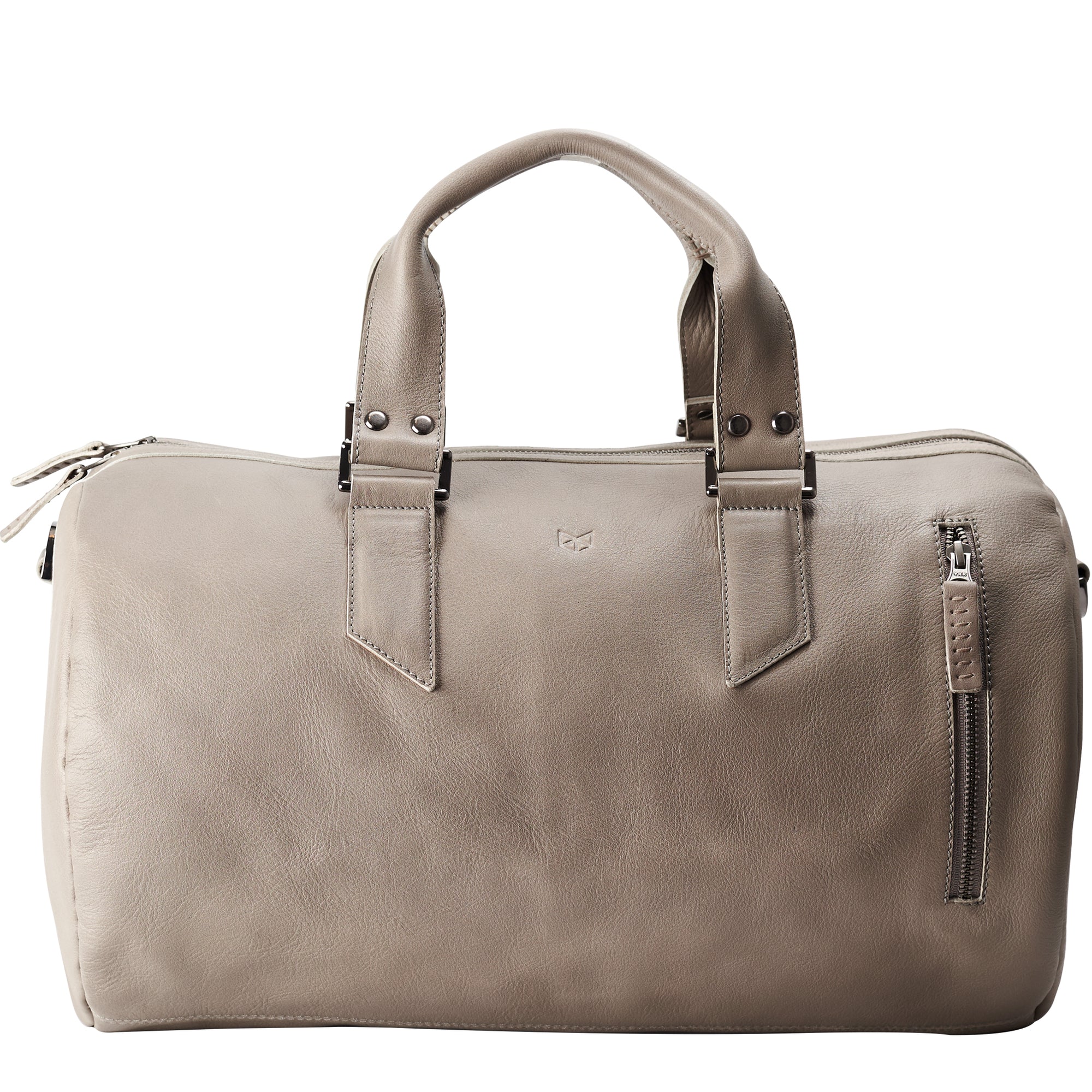 handcrafted Grey leather duffle bag for men. Grey leather carryall bag. 