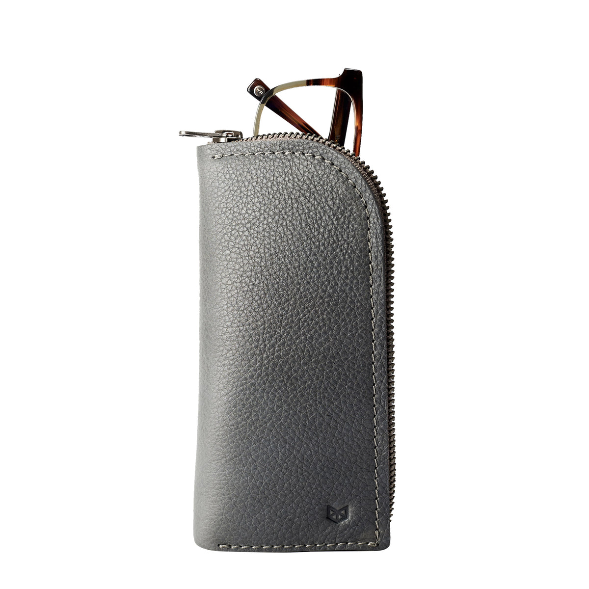 Gifts for men. Grey leather Glasses case, sunglasses case, hand stitched leather sleeve for reading glasses