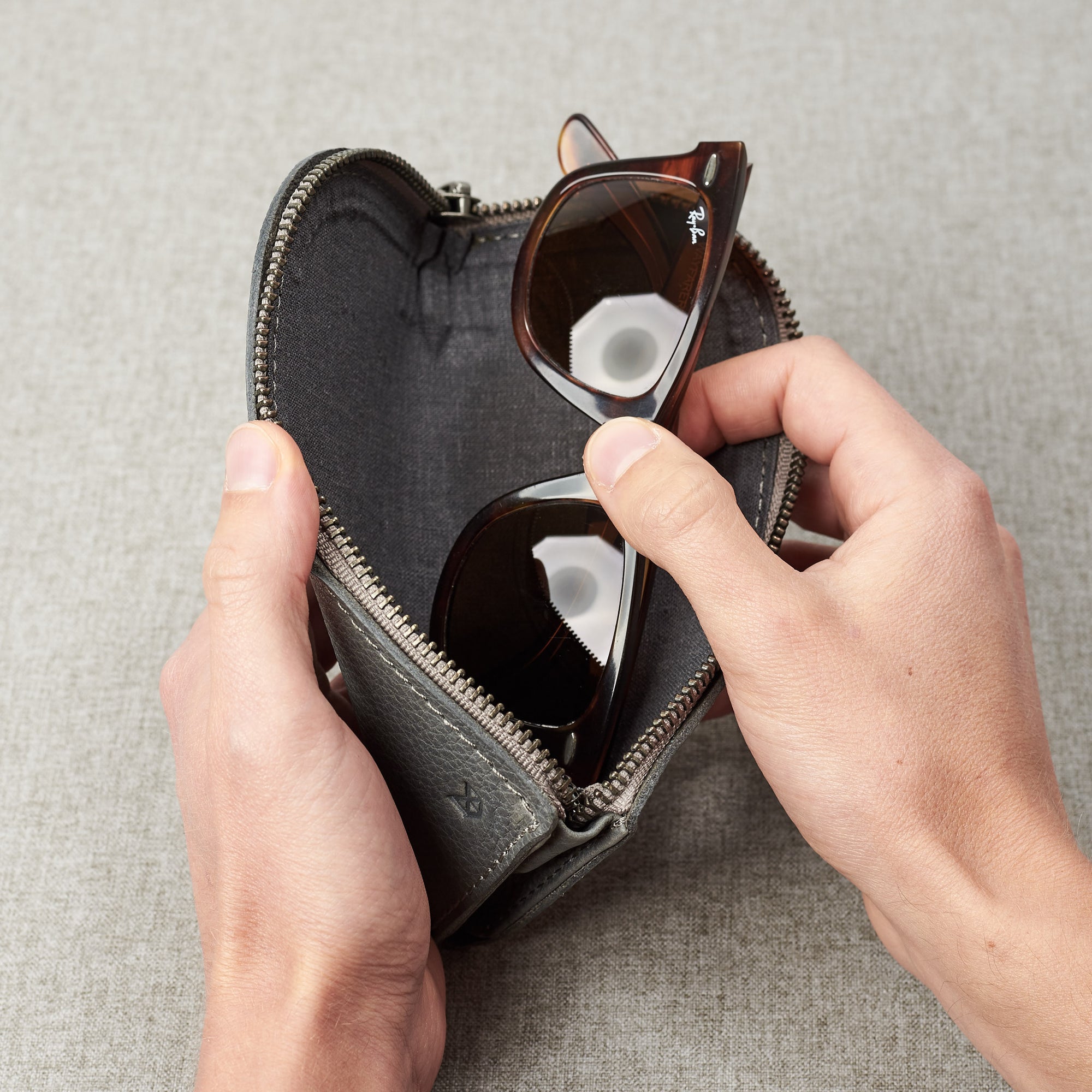Style. Gifts for men. Grey leather Glasses case, sunglasses case, hand stitched leather sleeve for reading glasses