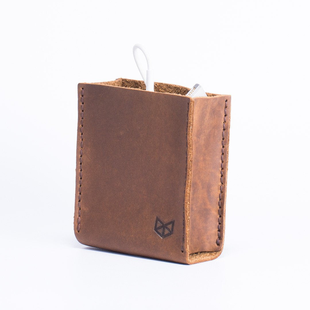 Light brown Apple charger leather bag. Office supplies. Cable organizers. Macbook Pro charger leather bag for mens gifts 