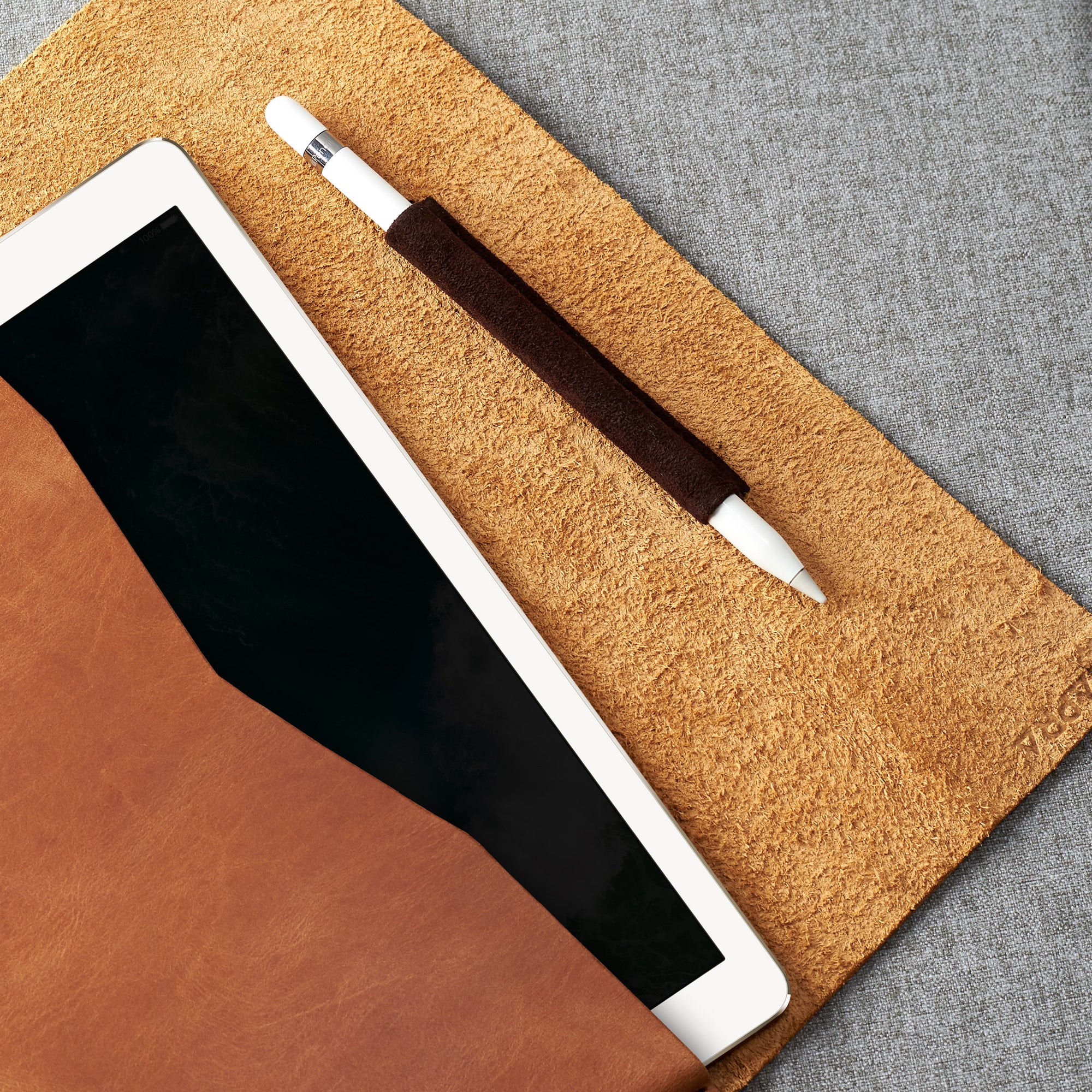 Apple Pencil Holder. iPad Sleeve. Leather Case Tan for iPad by Capra Leather