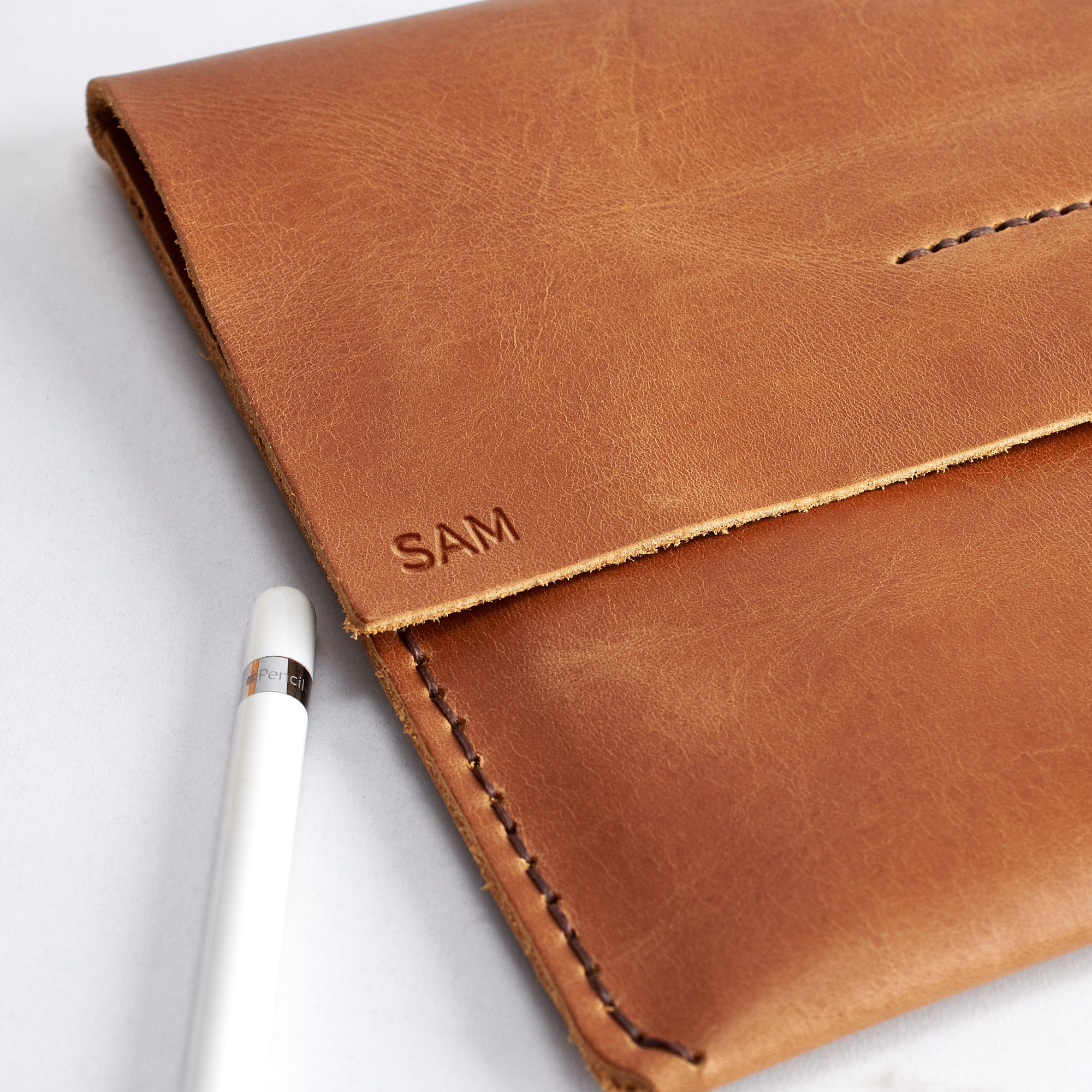 Custom Embossing. iPad Sleeve. Leather Case Tan for iPad by Capra Leather