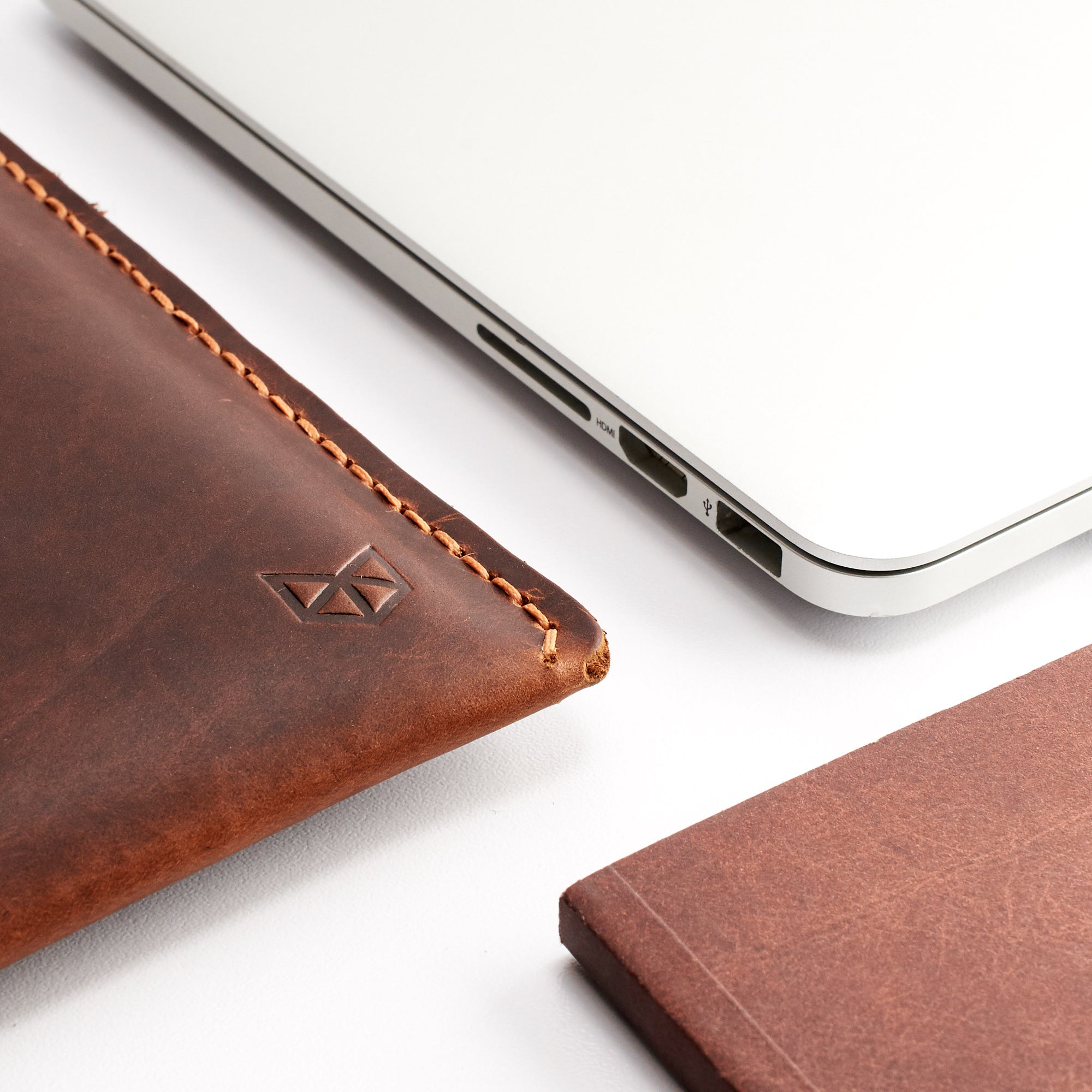 Hand Stitch. Distressed Tan Leather MacBook Case. MacBook Sleeve by Capra Leather