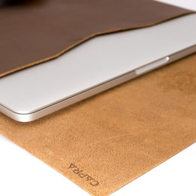 Soft interior. Havana leather Macbook pro touch bar sleeve. Designer unique mens cases. Hand stitched Macbook Pro sleeve