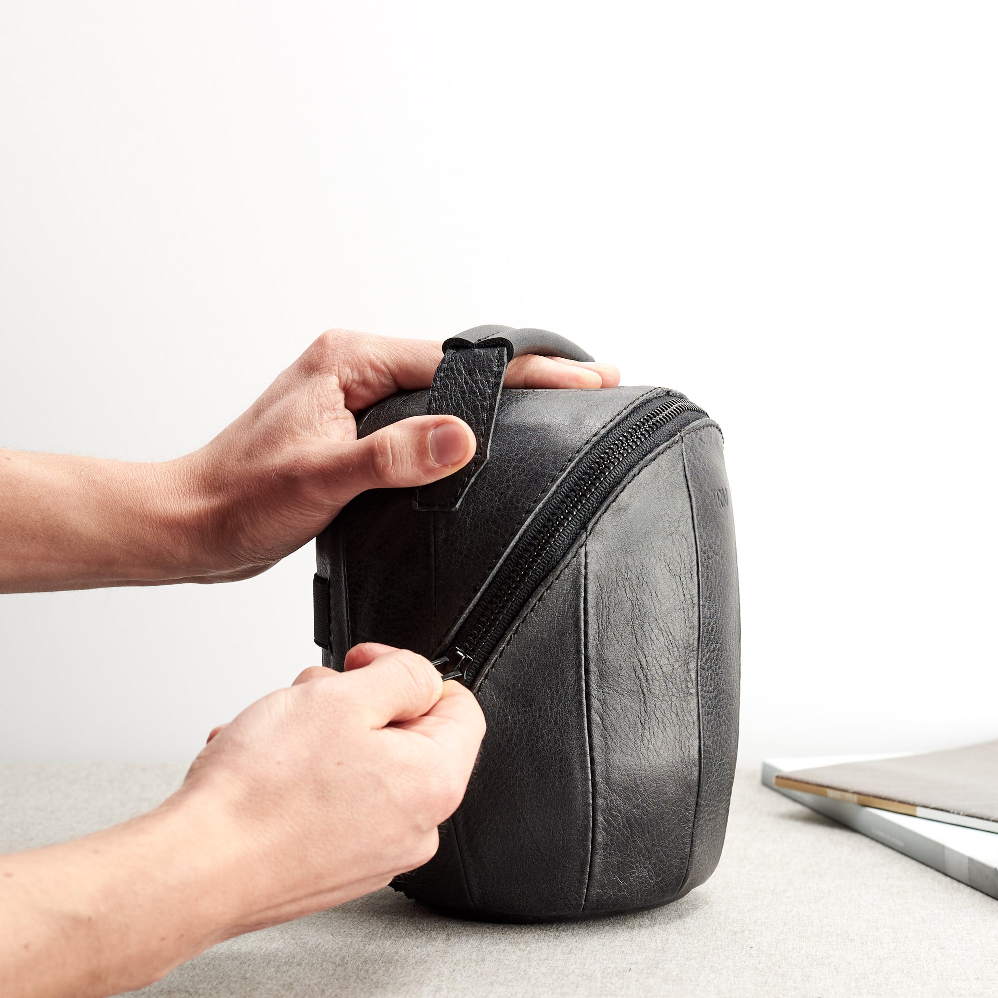 Portable Apple's cover. HomePod black leather travel carrying case.