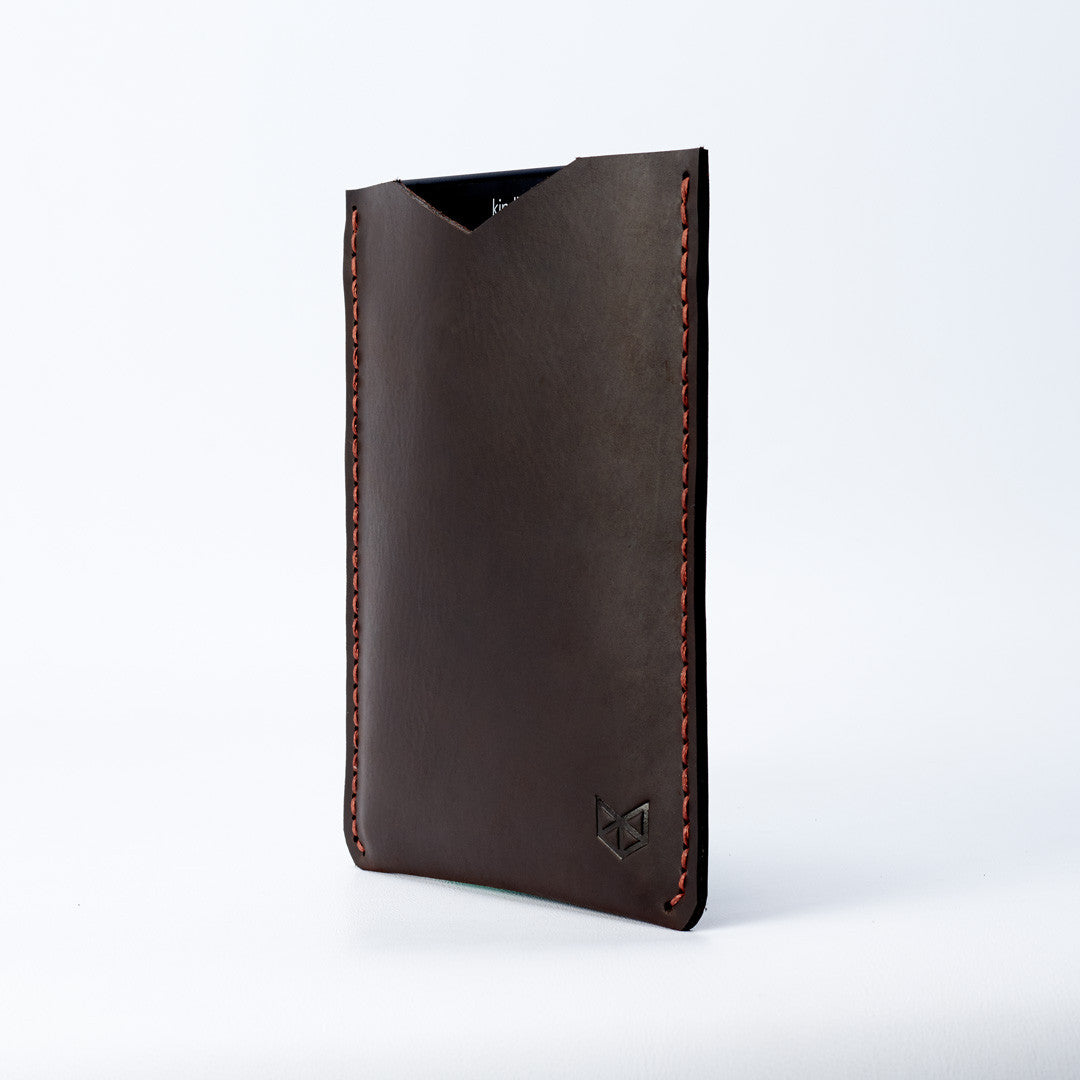 Side. Front. Marron Leather Kindle Cover. Hand stitched Case. Designer Kindle Case. Gifts for him