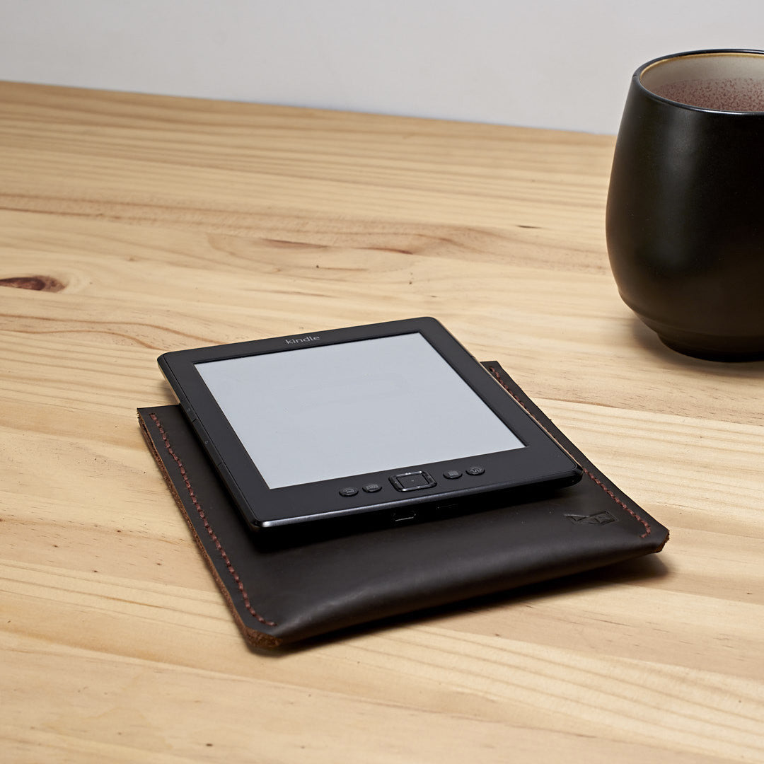 Context. Front. Marron Leather Kindle Cover. Hand stitched Case. Lucid Kindle Case. Gifts for him