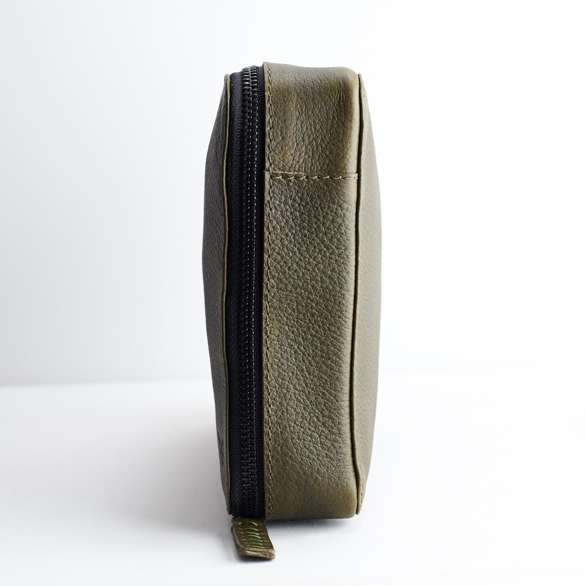 Slim profile. Small carry-all bag tech bag green by Capra Leather