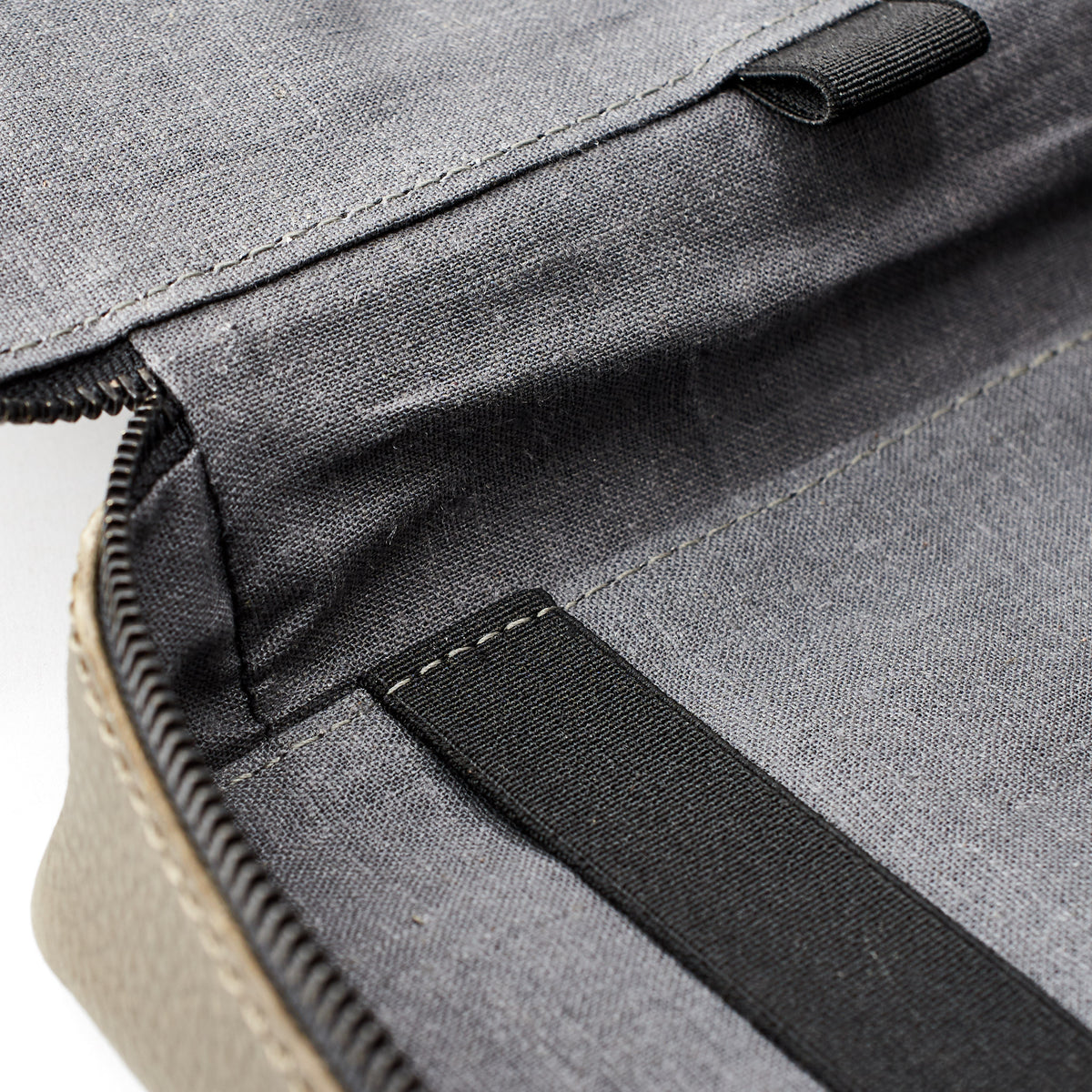 Soft linen interior. Green small gadget bag by Capra Leather