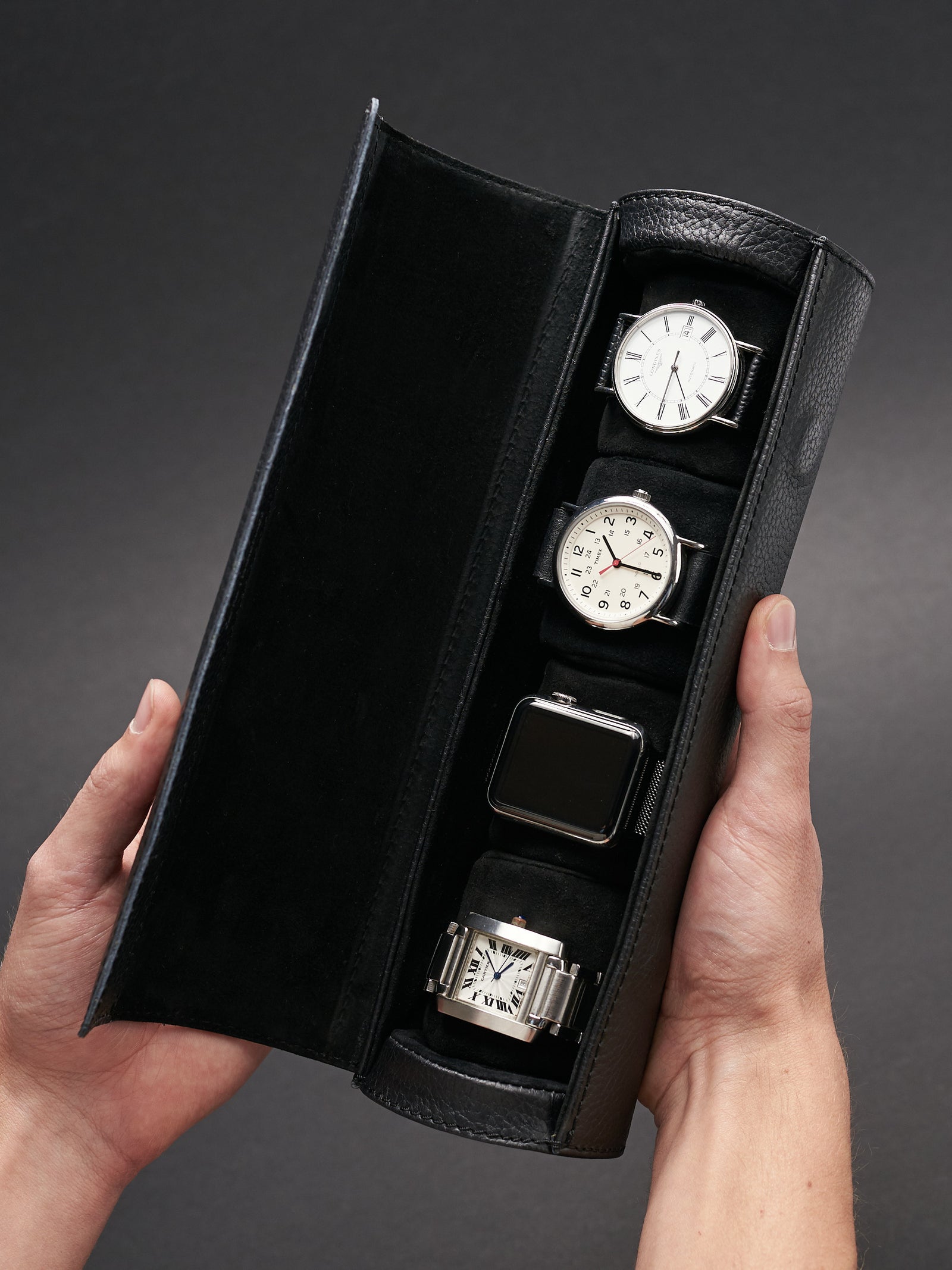 Cartier watches. Watch display case black by Capra Leather