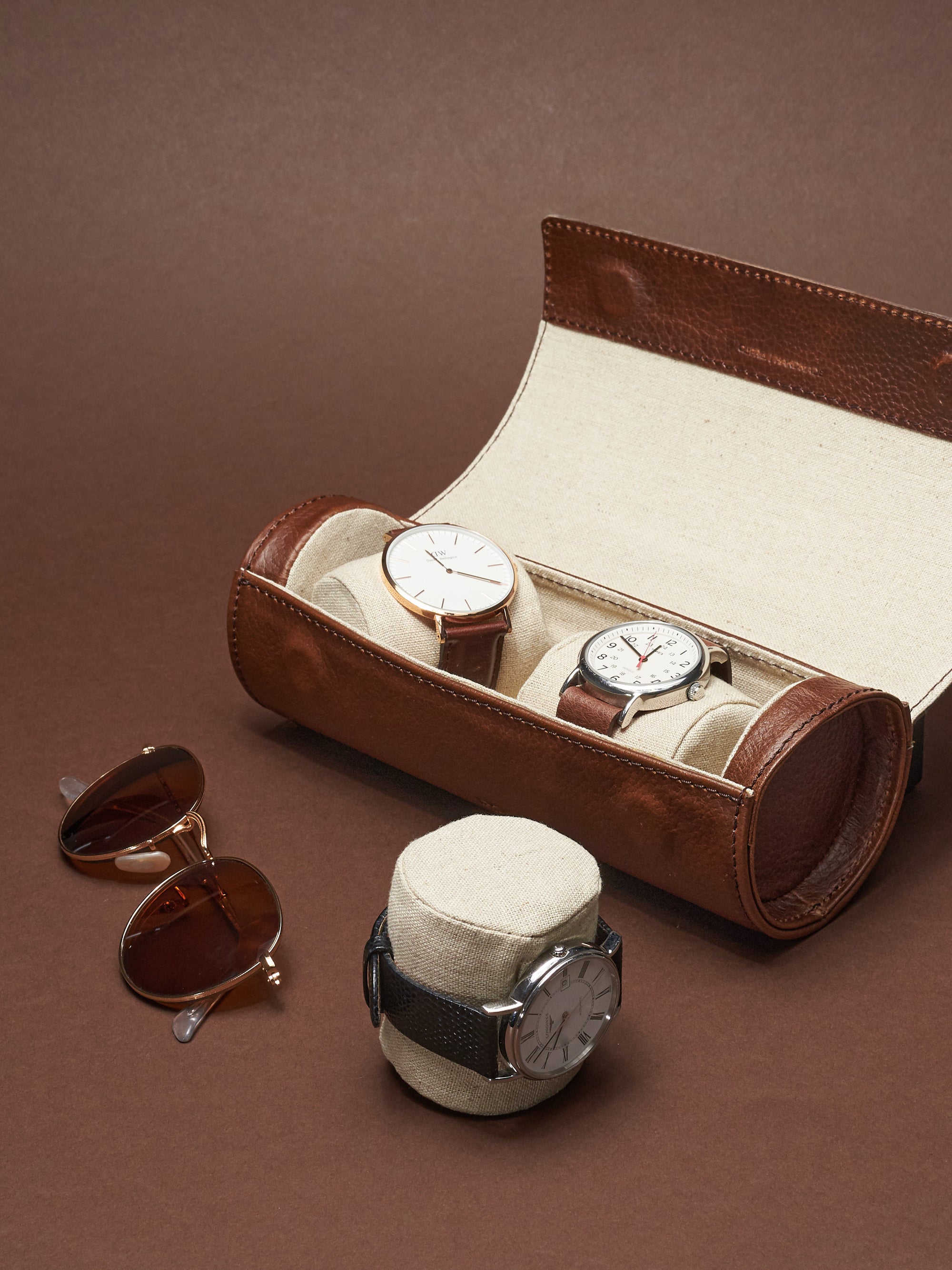 Timex watch display case brown
