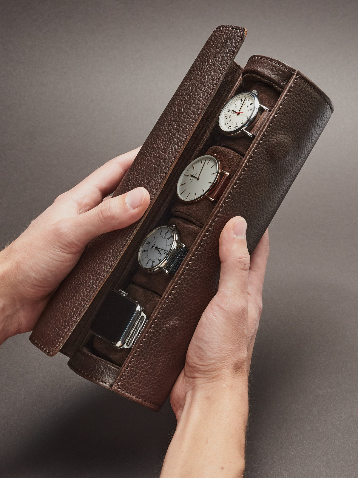 Watch display case dark brown by Capra Leather