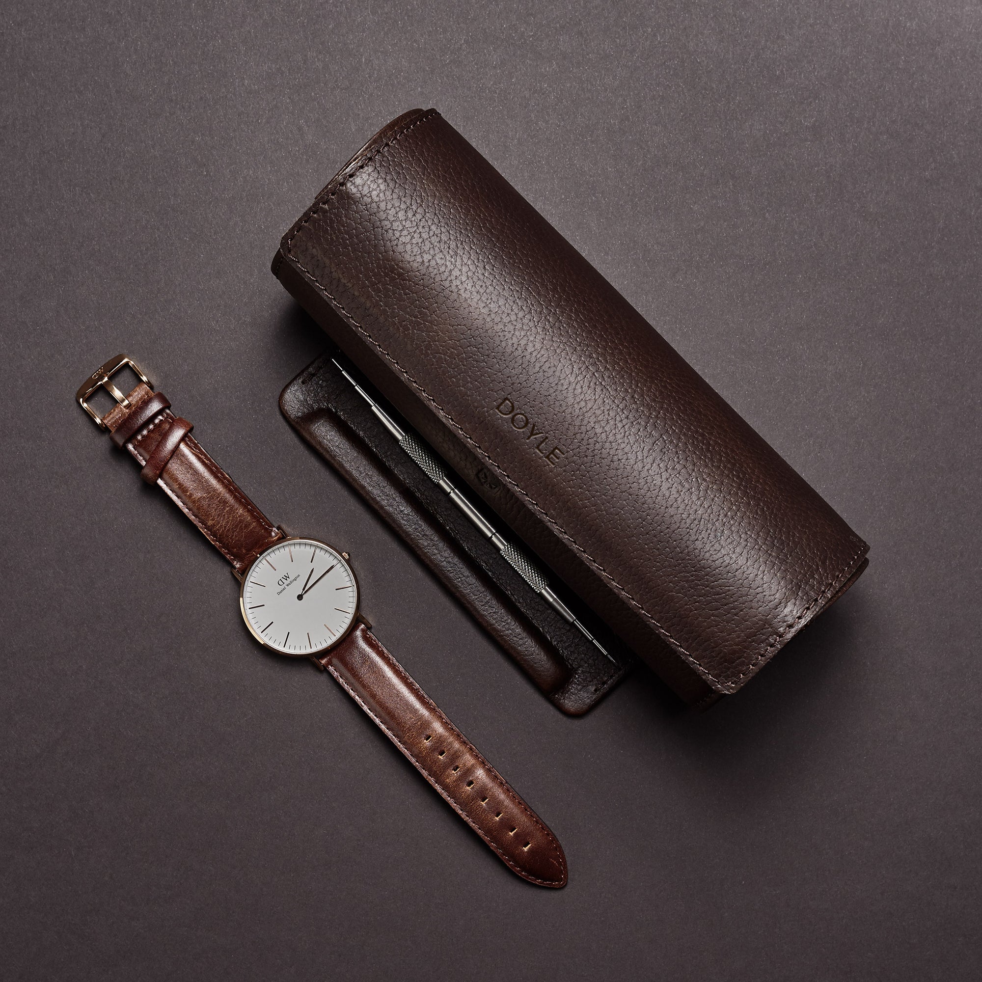 Leather watch cases for men dark brown by Capra Leather