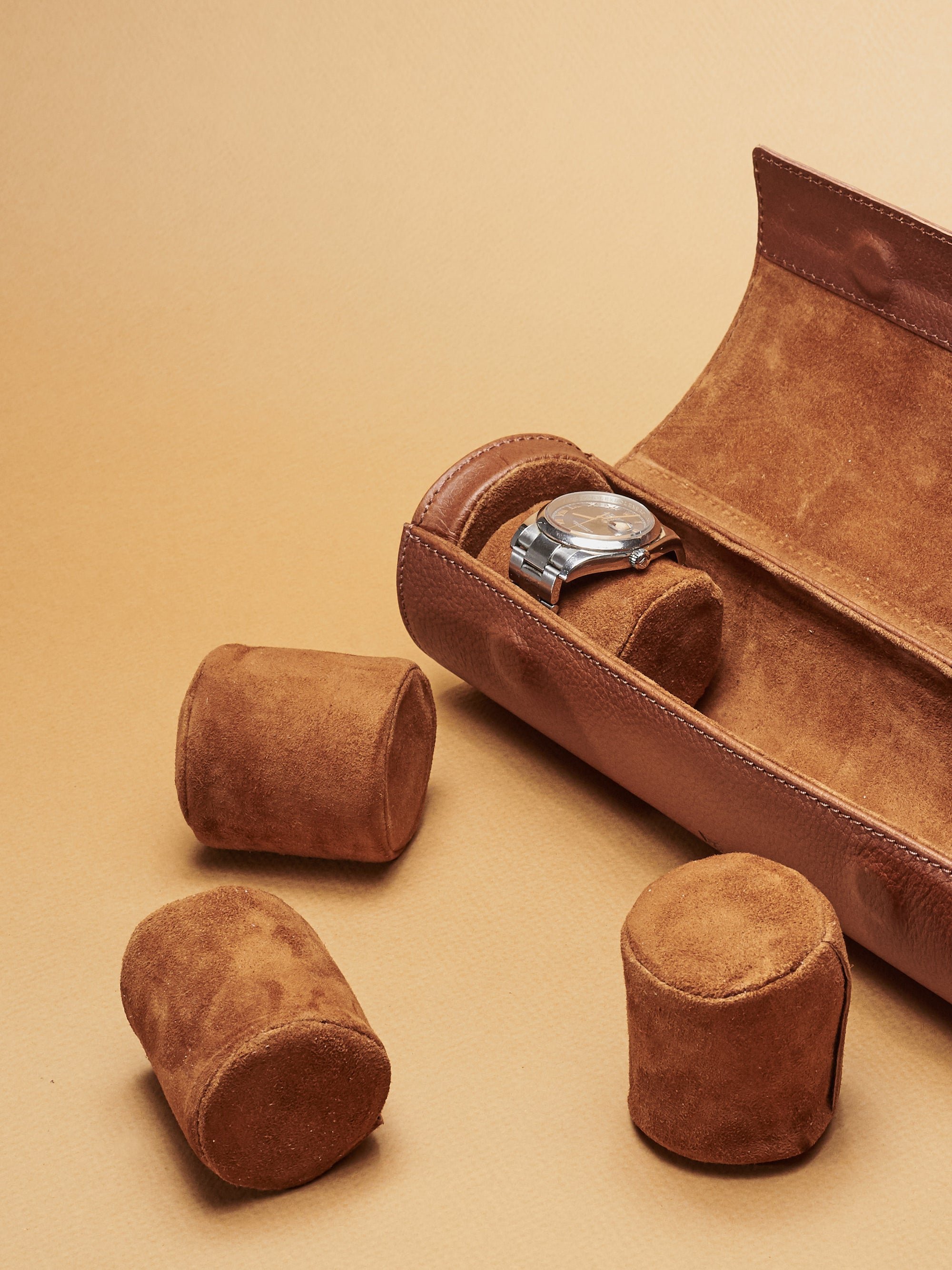 Rolex watch storage tan by Capra Leather 