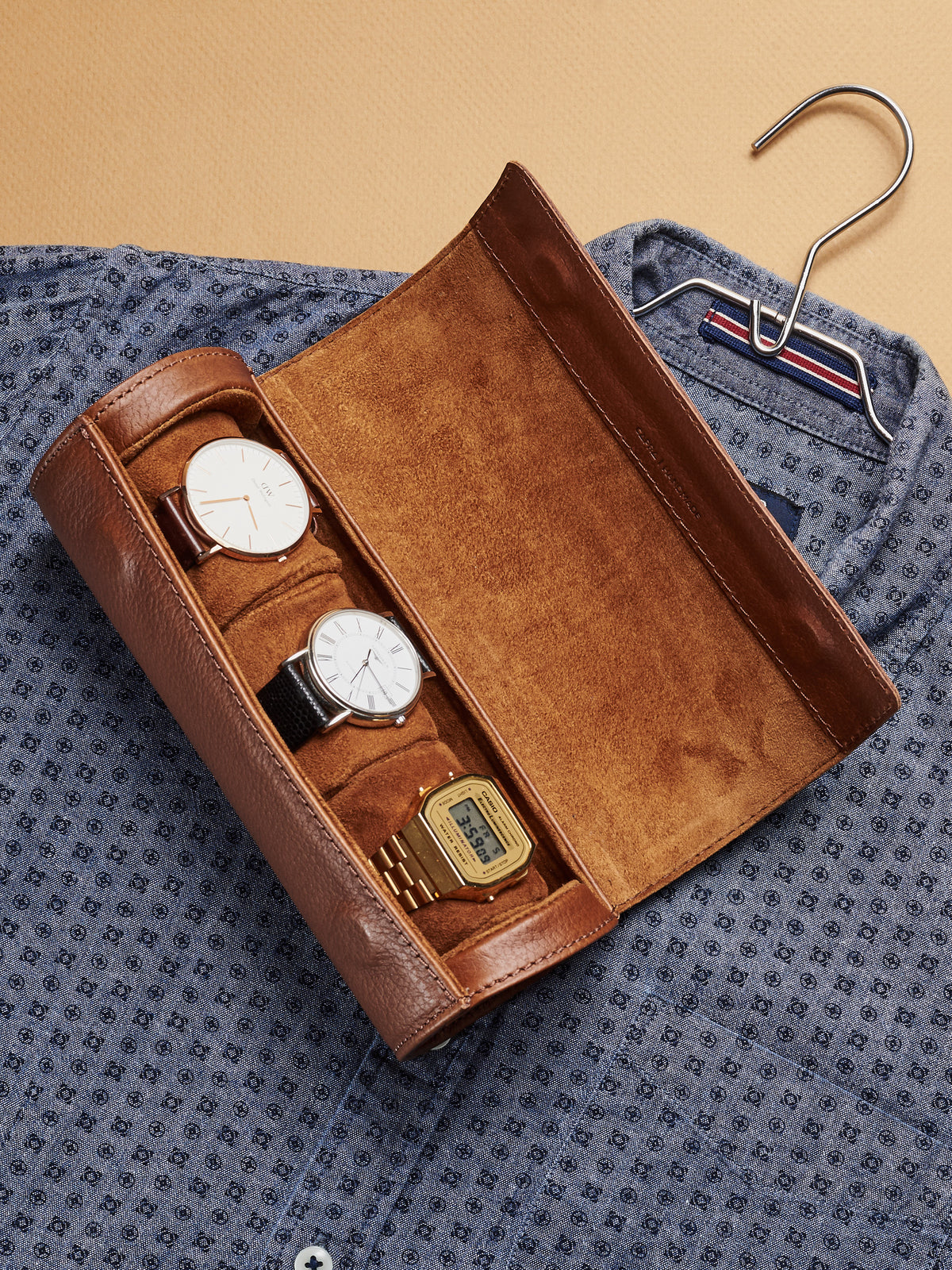 Invicta watch cases tan by Capra Leather