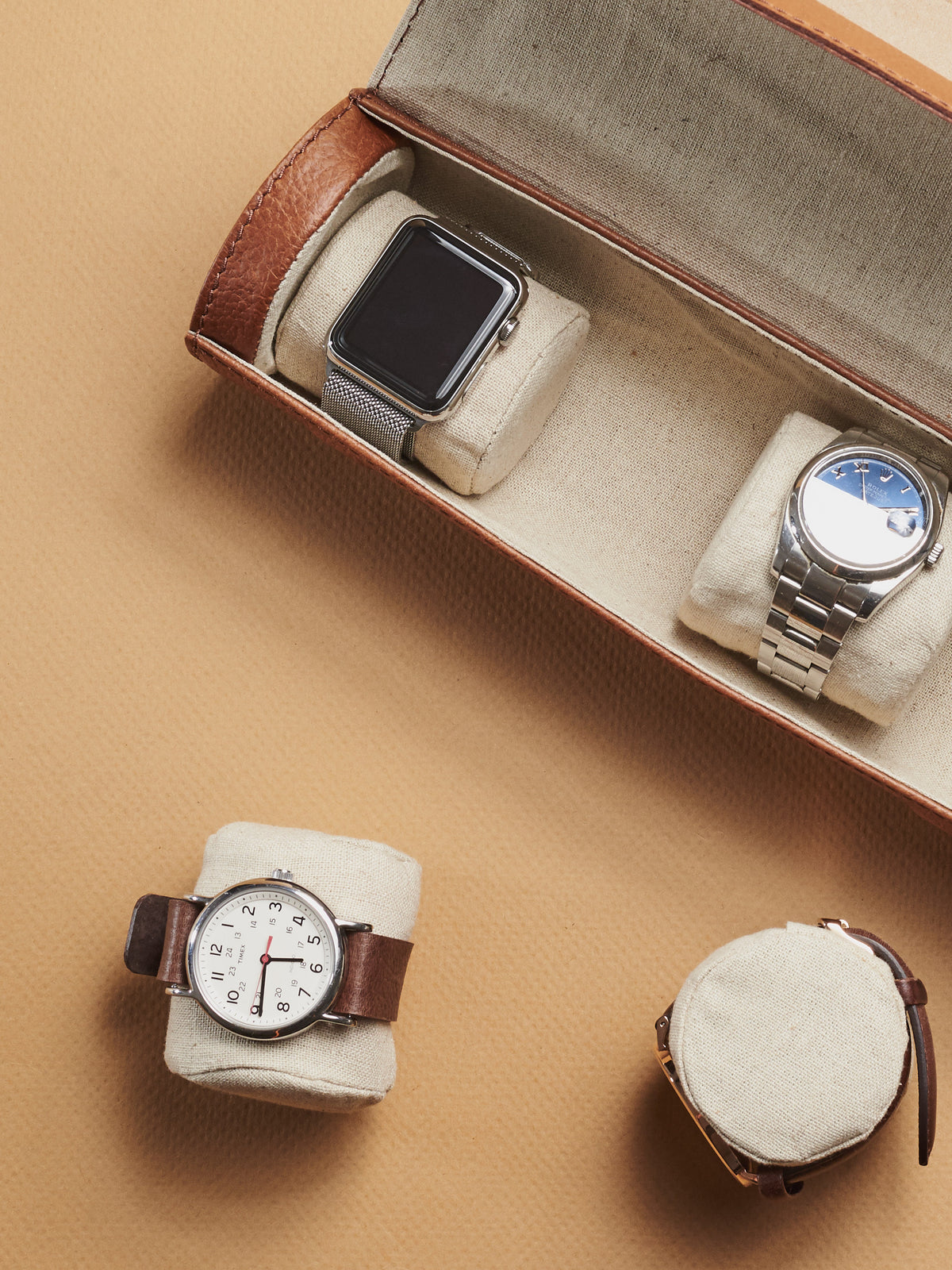 Citizen watch roll case tan by Capra Leather