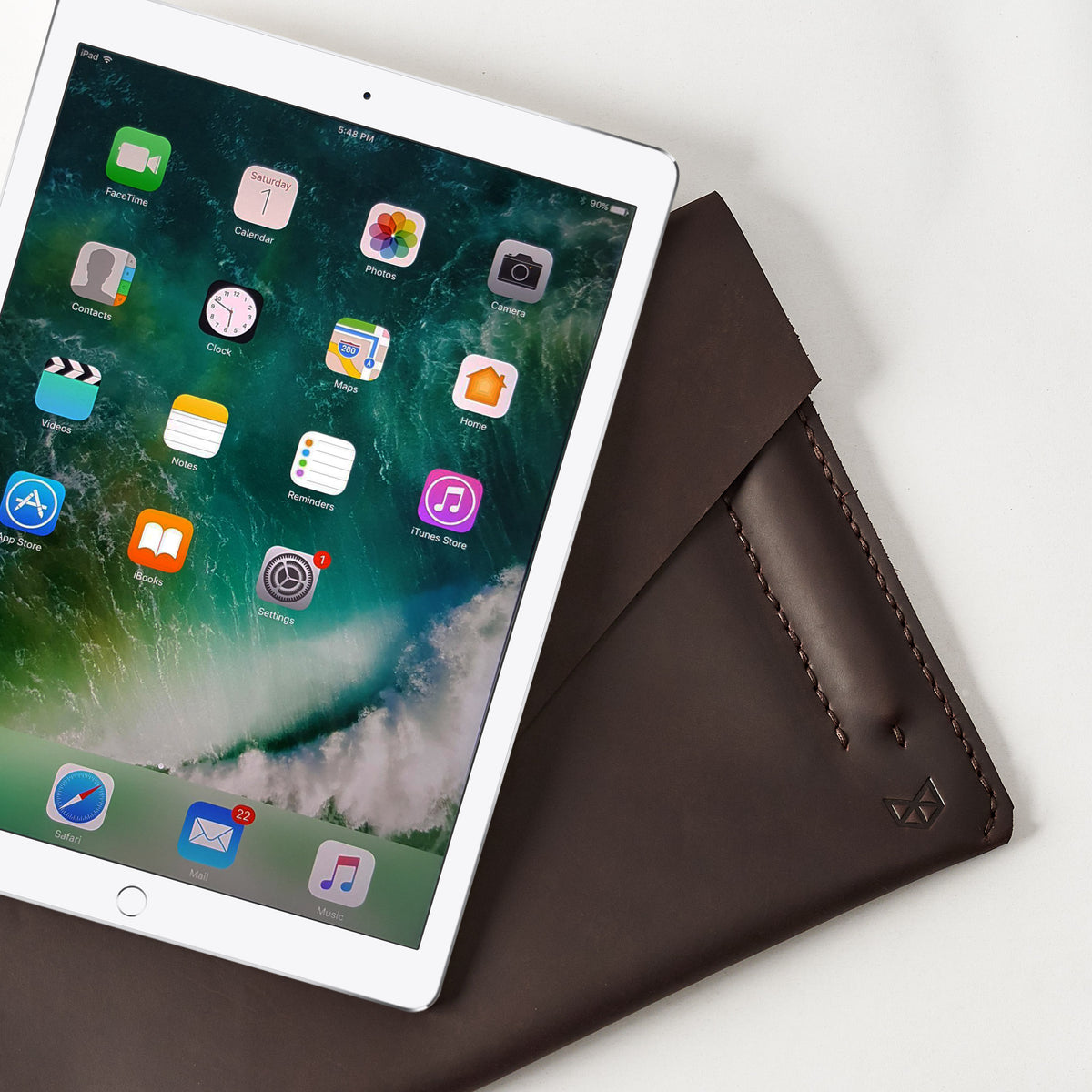 Unique case. Dark brown leather sleeve for Pixel Slate. Mens gifts