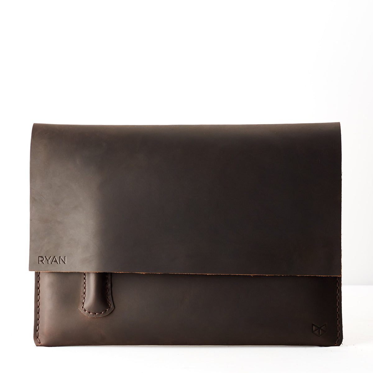 Custom engraving. Google Pixelbook laptop dark brown sleeve with pencil holder