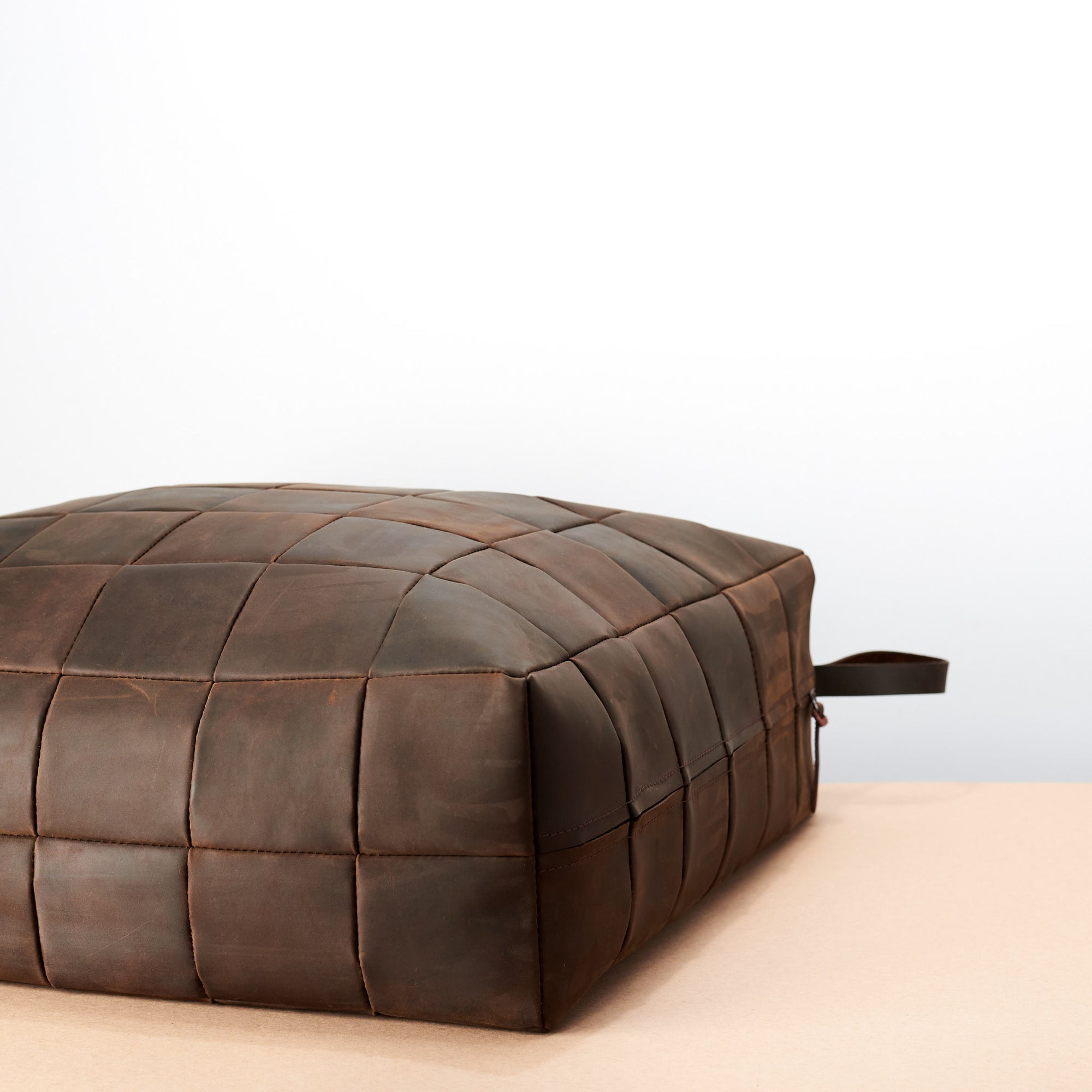 Brown Leather square floor cushion pillow.