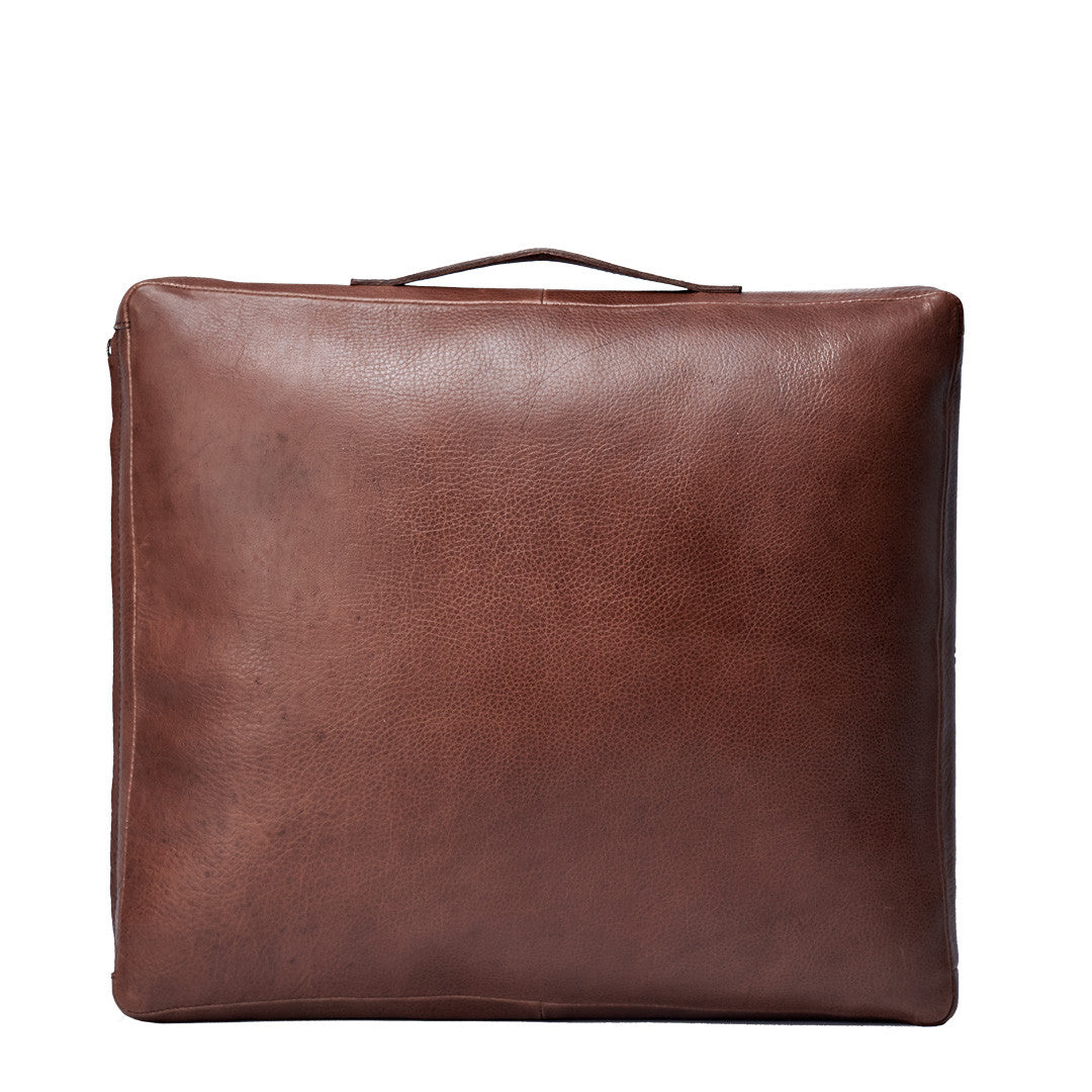 Brown Leather meditation cushion, perfect for yoga and meditation. Modern squared zafu