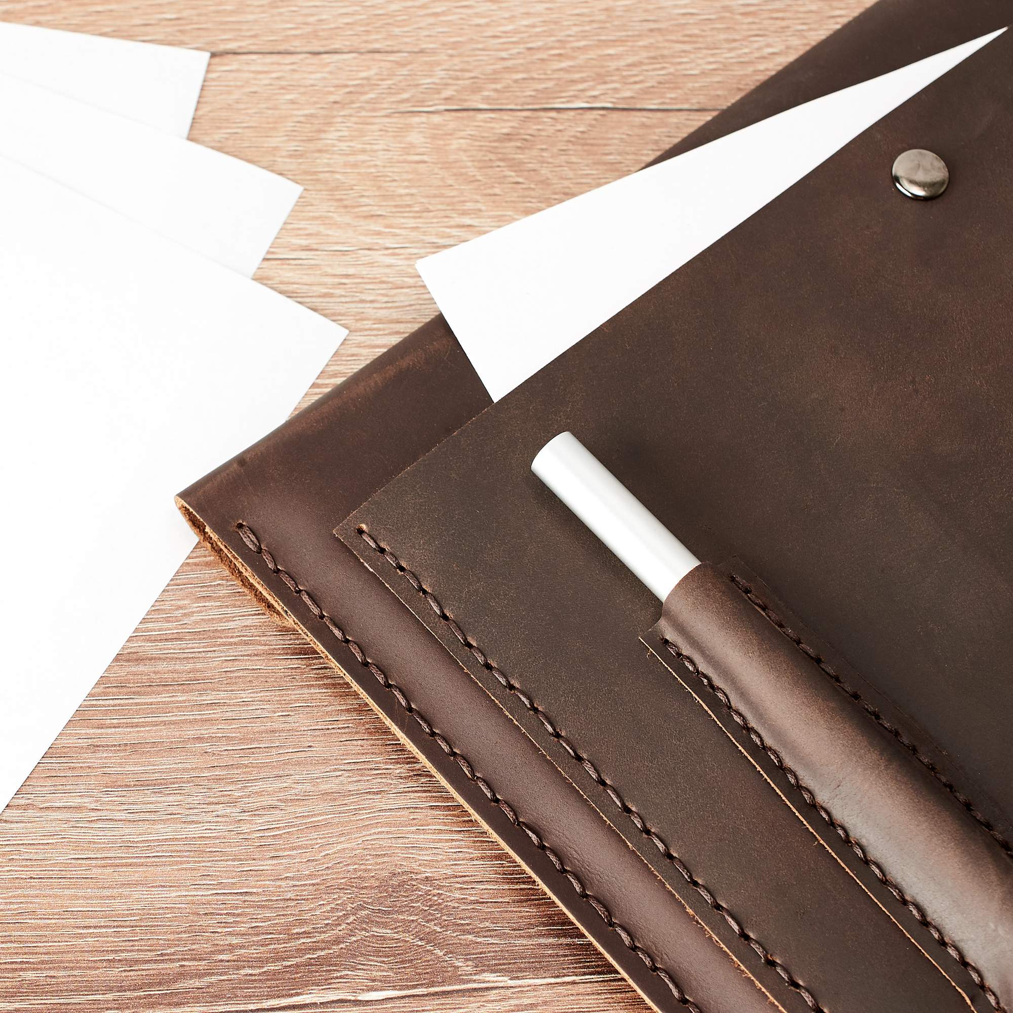 Documents pocket. Google Pixelbook brown leather case with pen holder. Pixelbook laptop mens folio