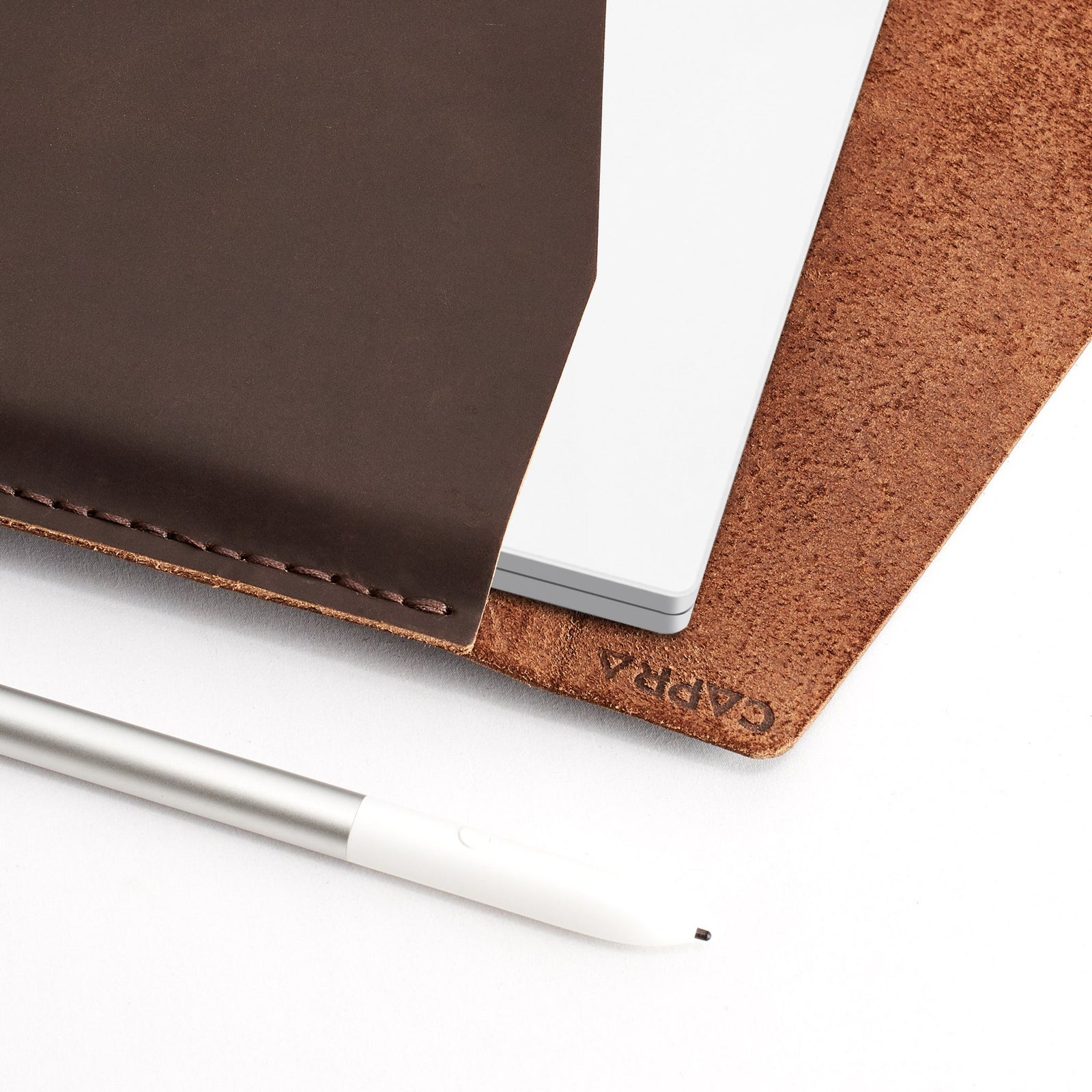 Soft interior. Google Pixelbook brown leather case with pen holder. Pixelbook laptop mens folio