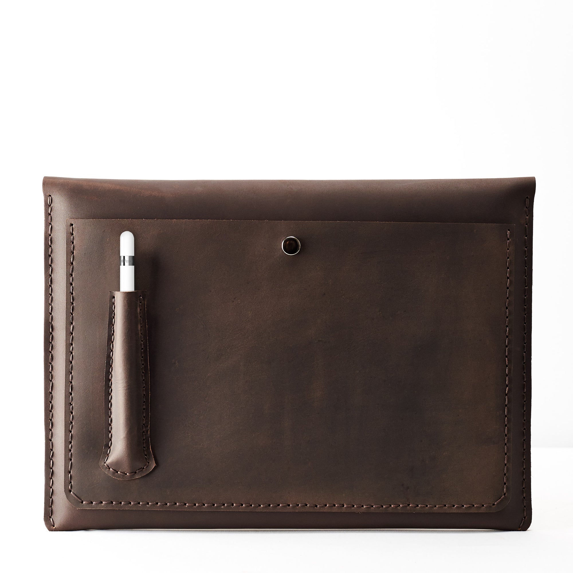Back pocket and Apple Pencil holder. Dark brown iPad pro 12.9 inch leather sleeve. Mens leather iPad case for mens gifts