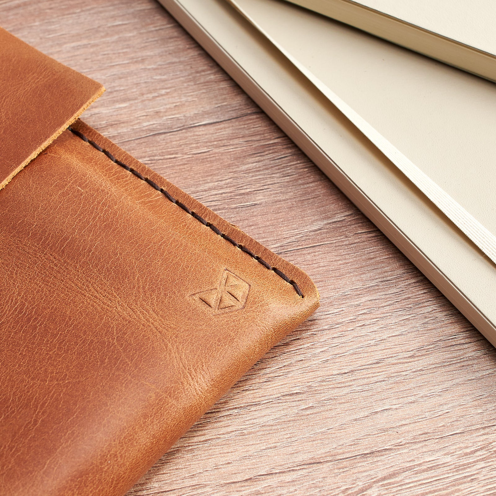Closed. Tan Leather MacBook Case. MacBook Sleeve by Capra Leather