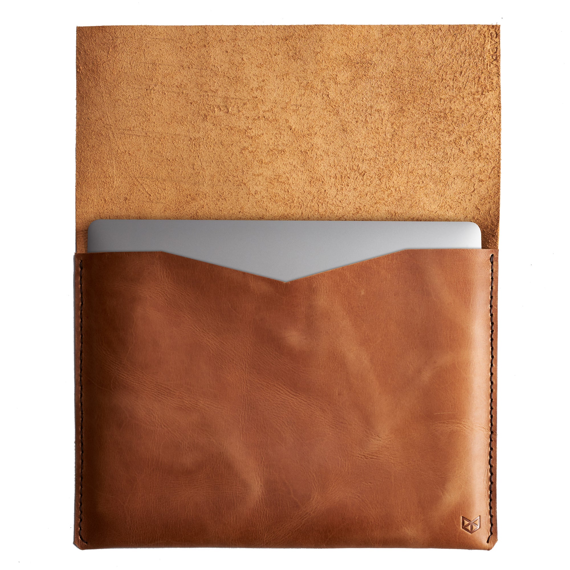 Open. Tan Leather MacBook Case. MacBook Sleeve by Capra Leather