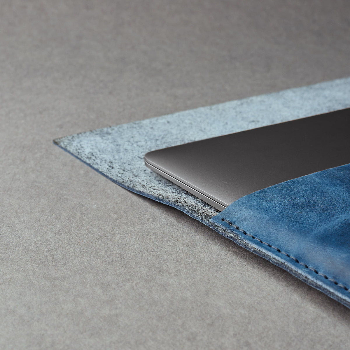 Hand stitched. Navy Leather MacBook Case. MacBook Sleeve by Capra Leather