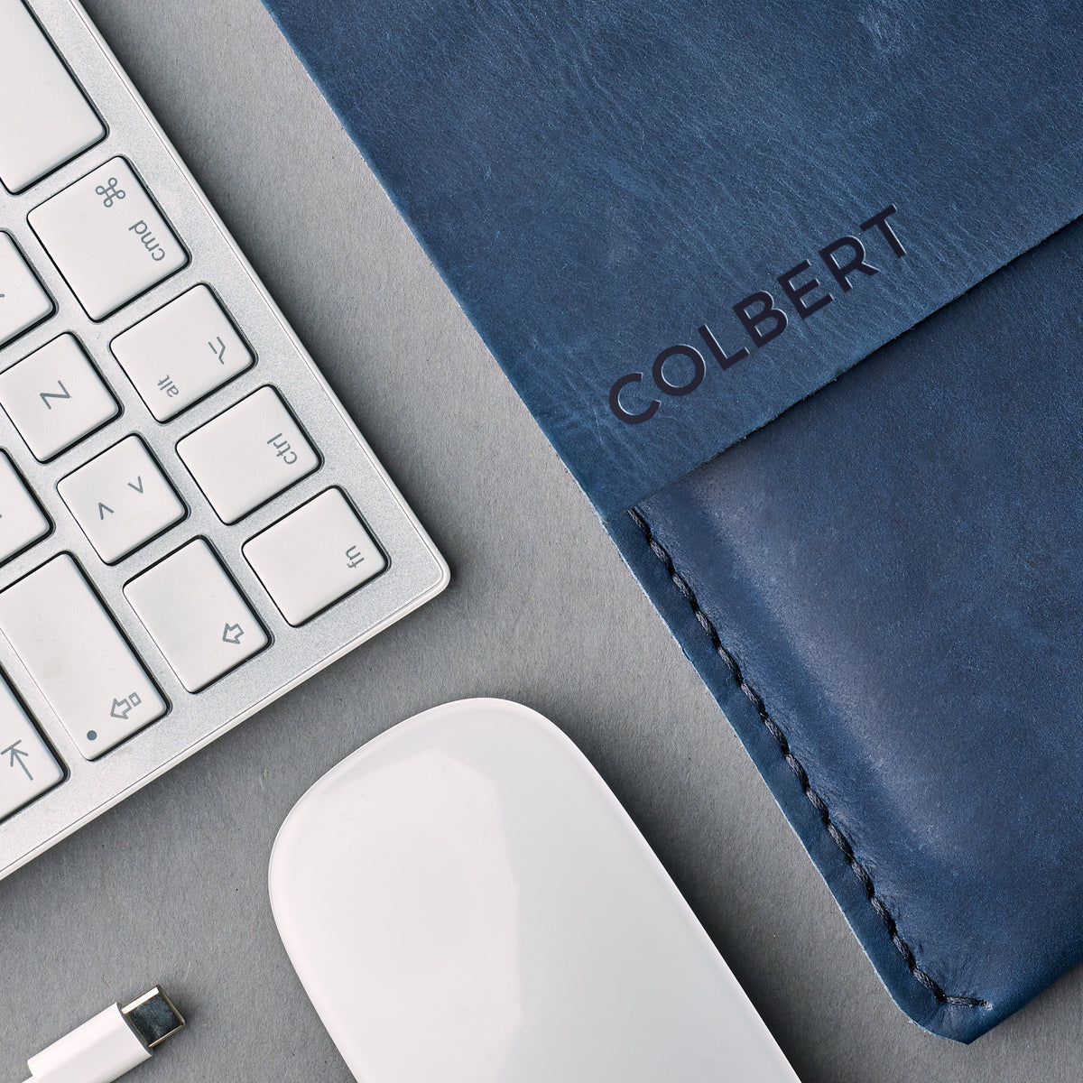Custom engraving. Navy Leather MacBook Case. MacBook Sleeve by Capra Leather