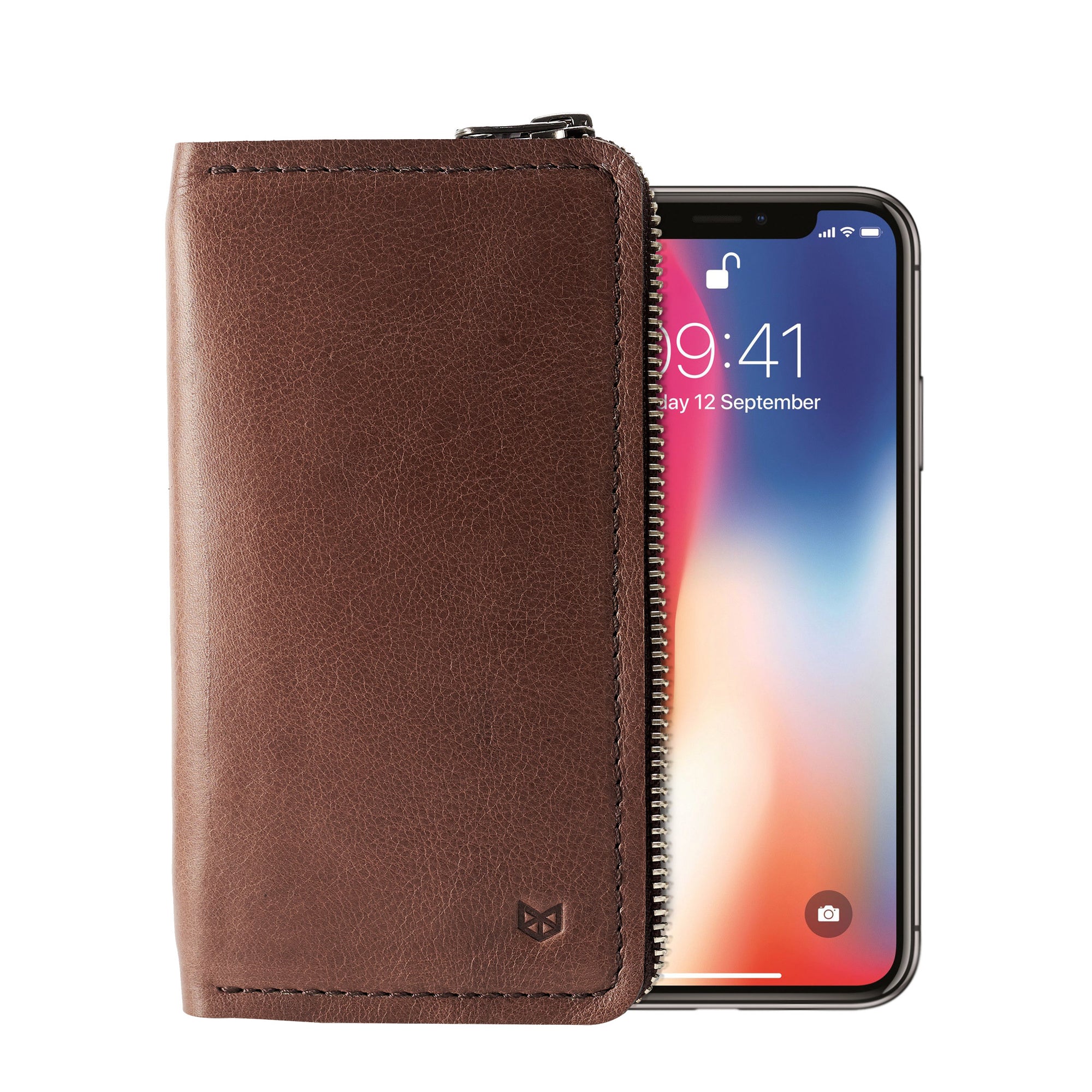 Brown iPhone leather wallet stand case for mens gifts. iPhone x, iPhone 10, iPhone 8 plus leather stand sleeve