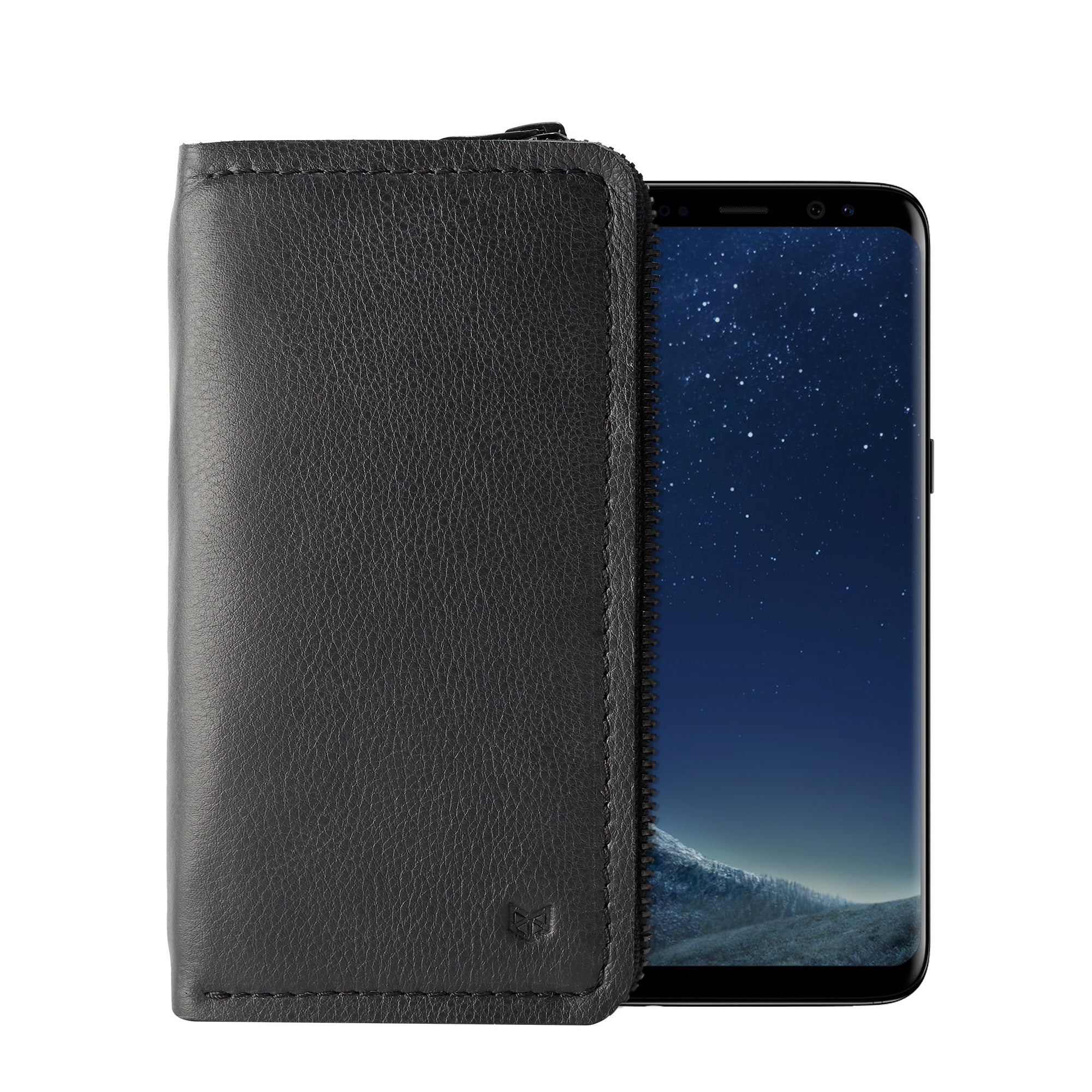 Cover. Black handcrafted leather stand case for the Samsung Galaxy S8 and S8 Plus. Samsung sleeve wallet with card holder